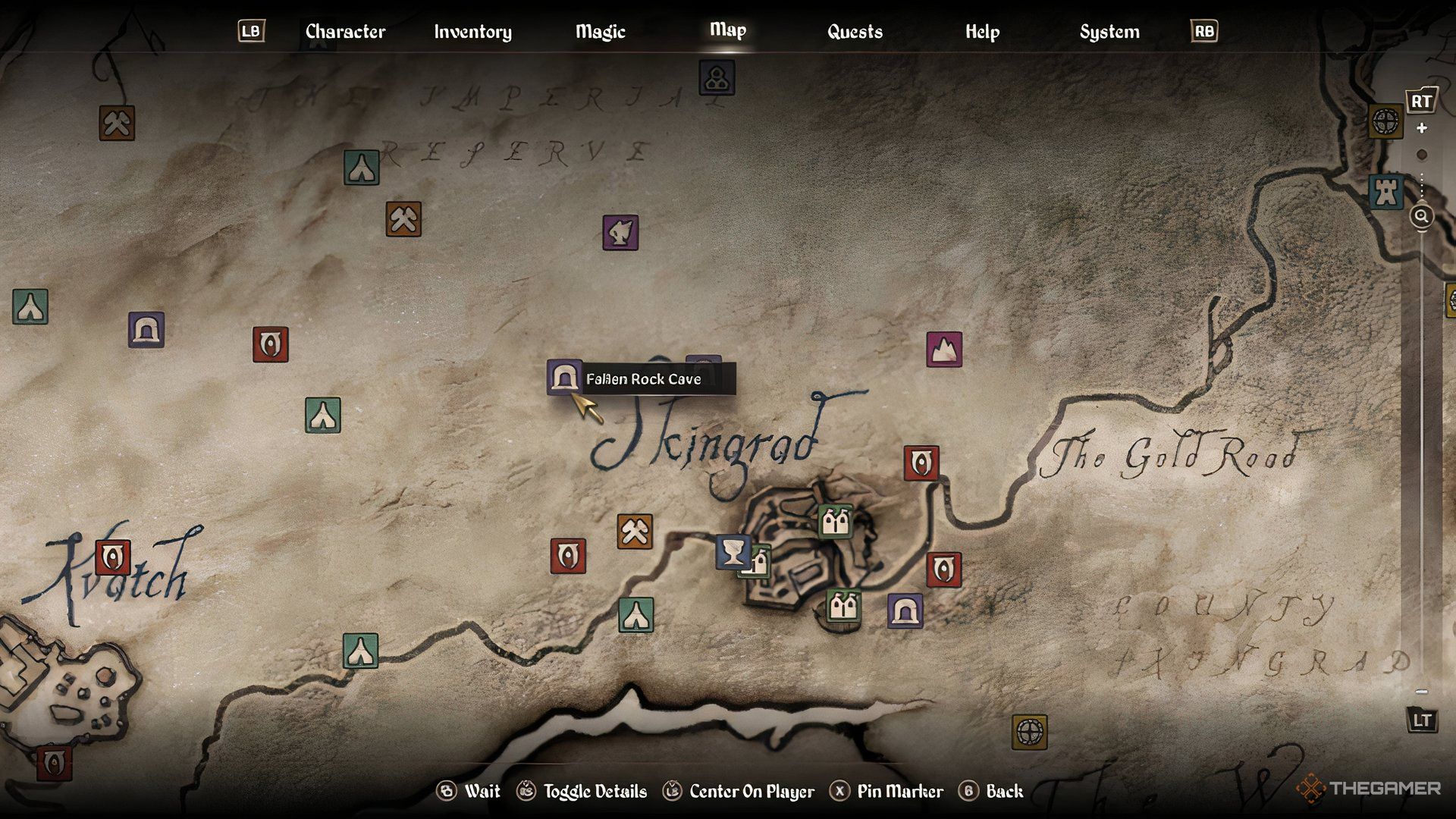 The location of Fallen Rock Cave on the map in the Elder Scrolls IV: Oblivion Remastered.