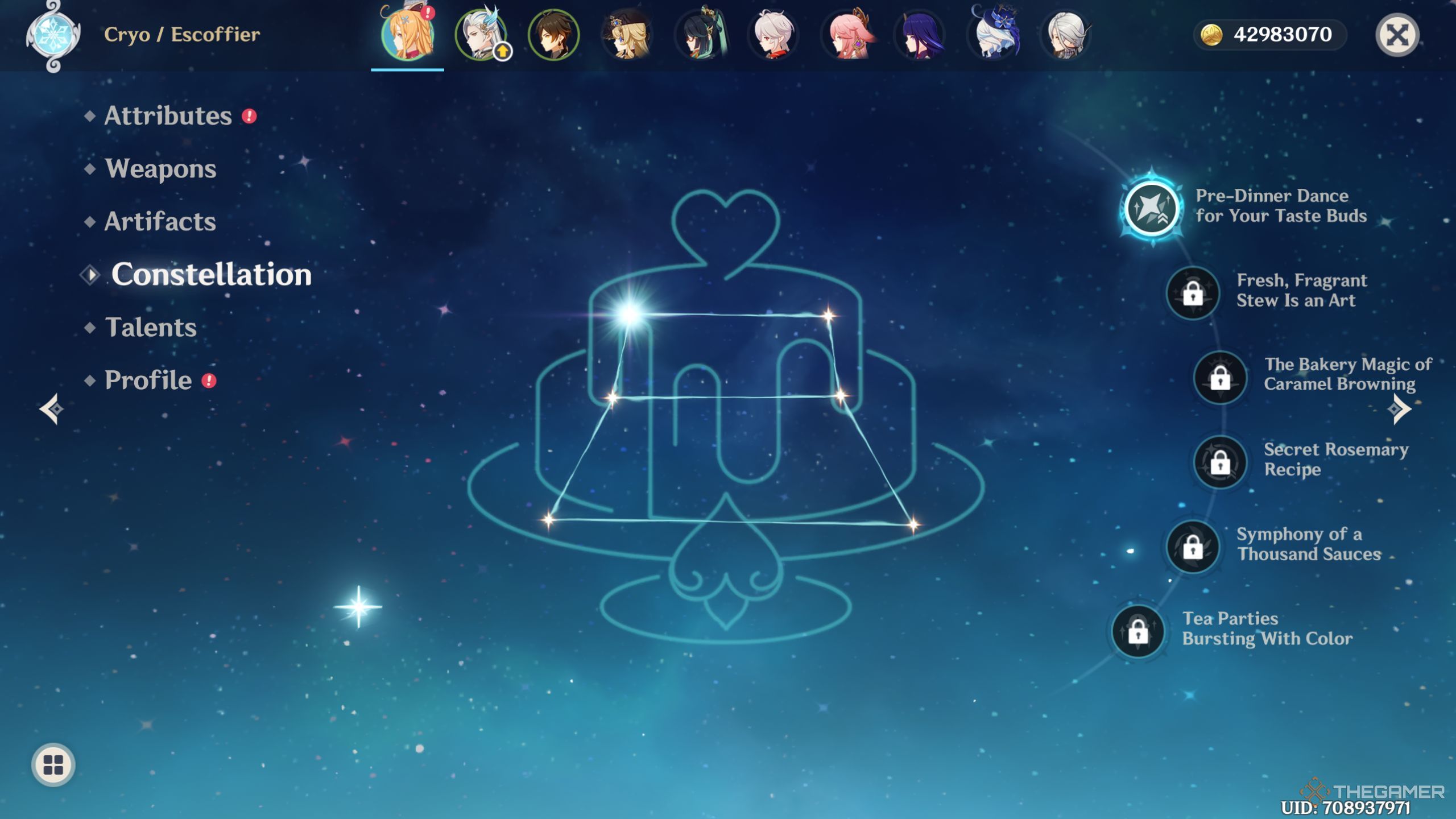 Genshin Impact escoffier constellation screen.