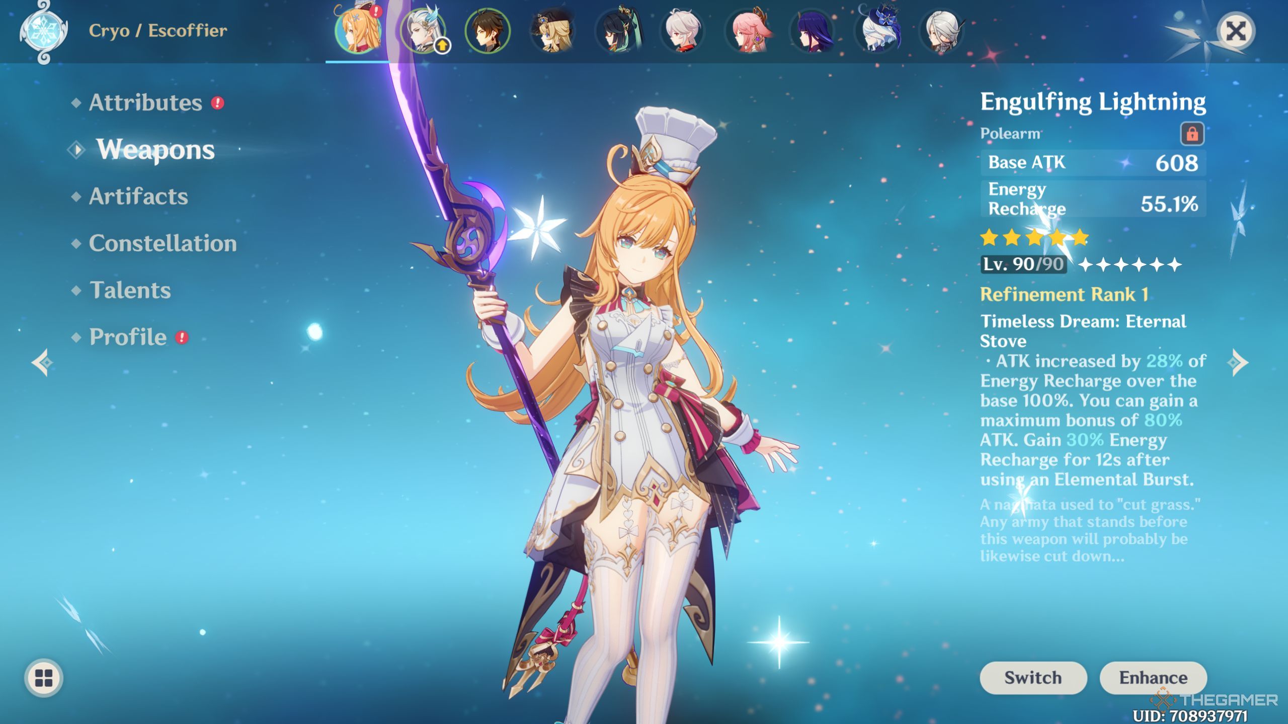 Genshin Impact escoffier weapon screen.