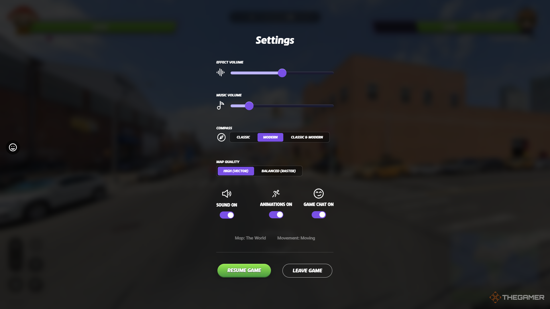 Настройки GeoGuessr, включая включение компаса и настройки звука.