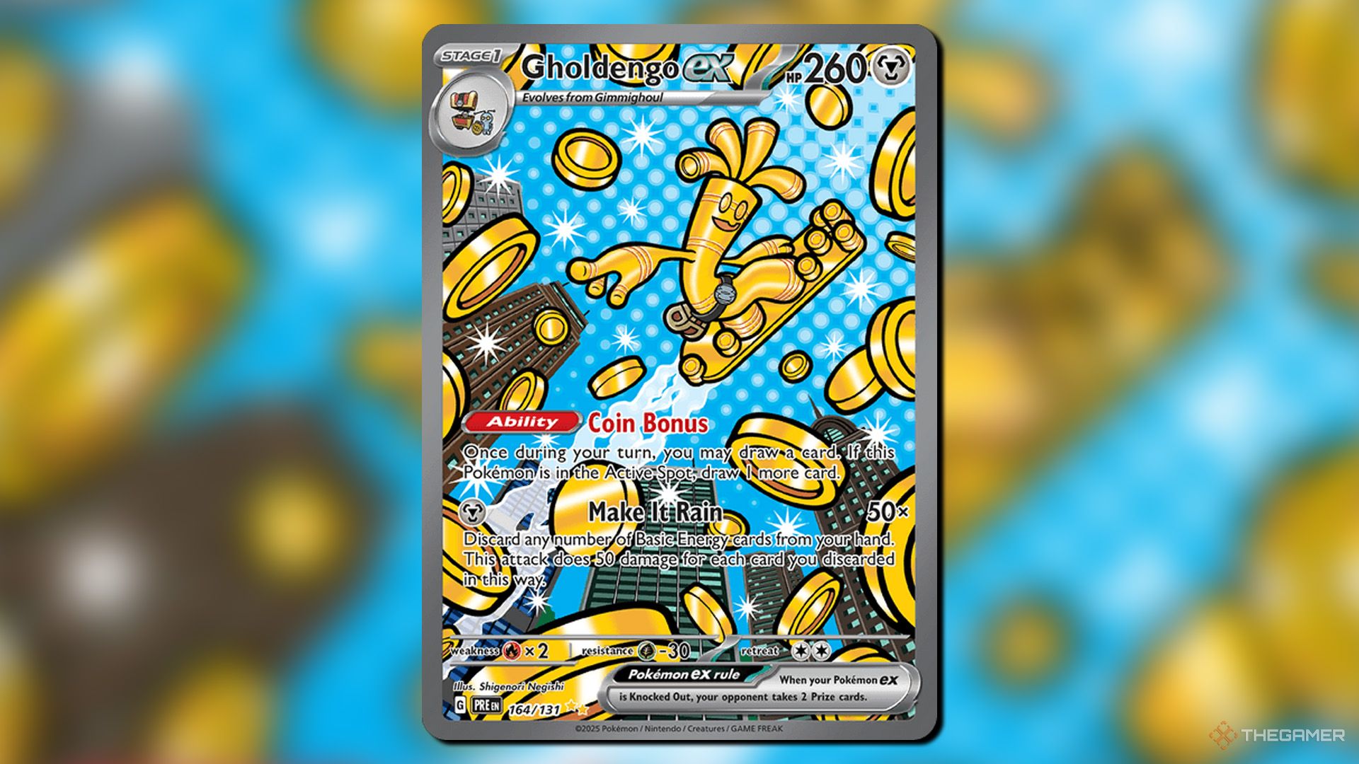 Gholdengo ex from the Prismatic Evolutions set in Pokemon TCG.