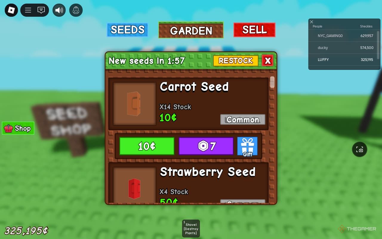 Покупка семян моркови в Grow A Garden.