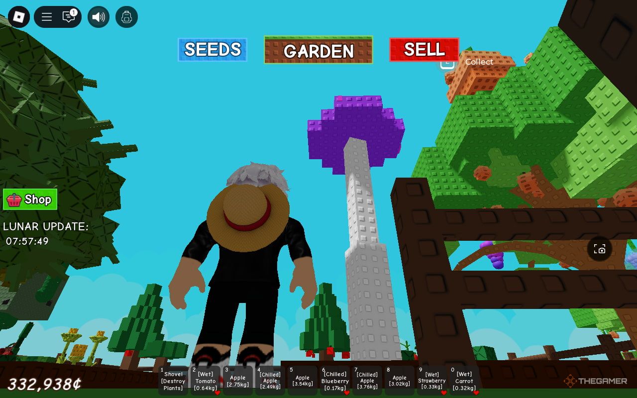 Игрок смотрит на полностью выросший гриб в Grow A Garden.