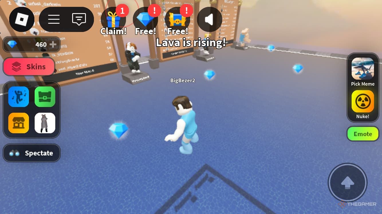 Picking gems from the Lobby floor in Guess Italian Brainrot or Die.