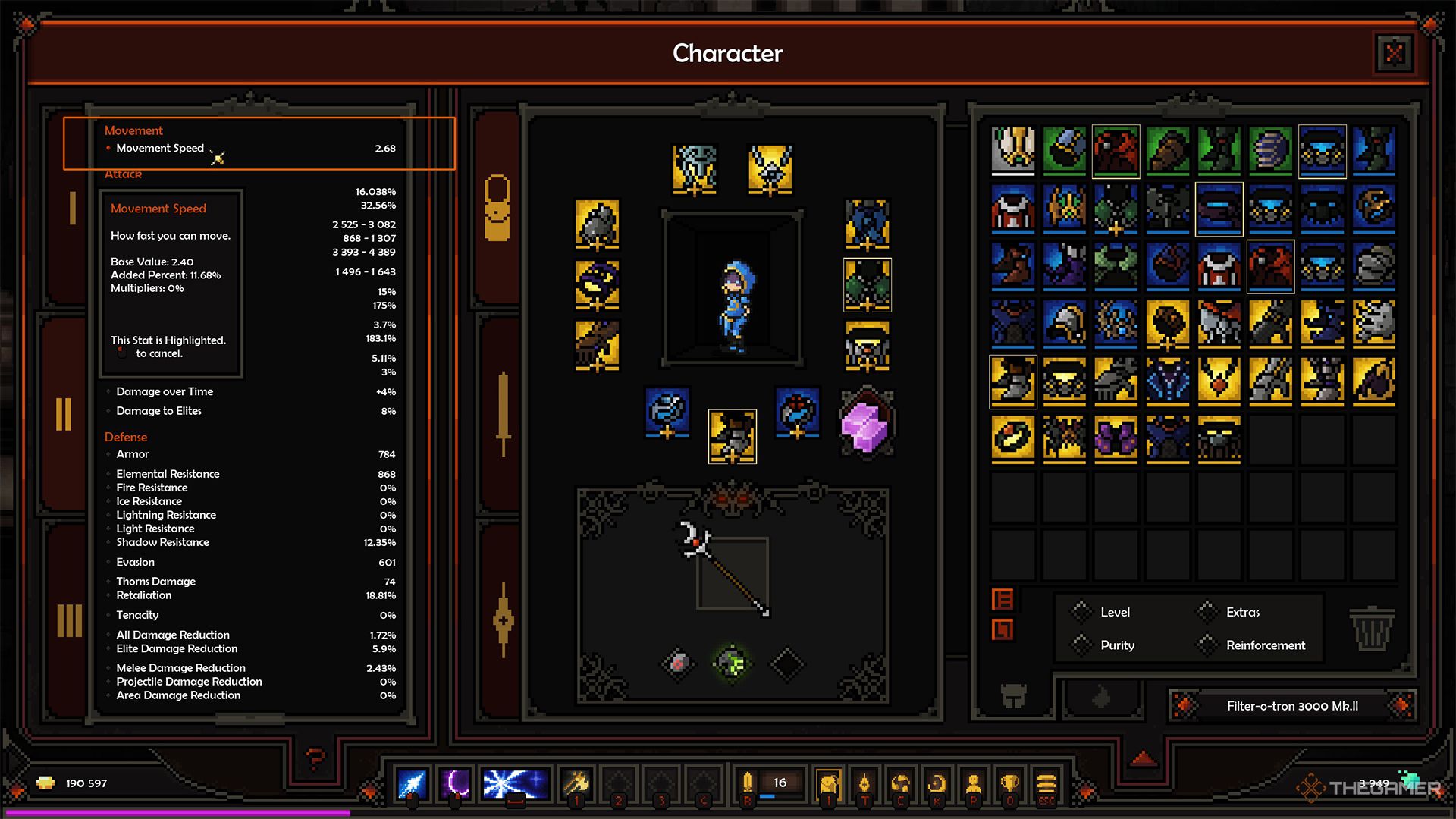 An orange box showing how to highlight stats in The Slormancer.