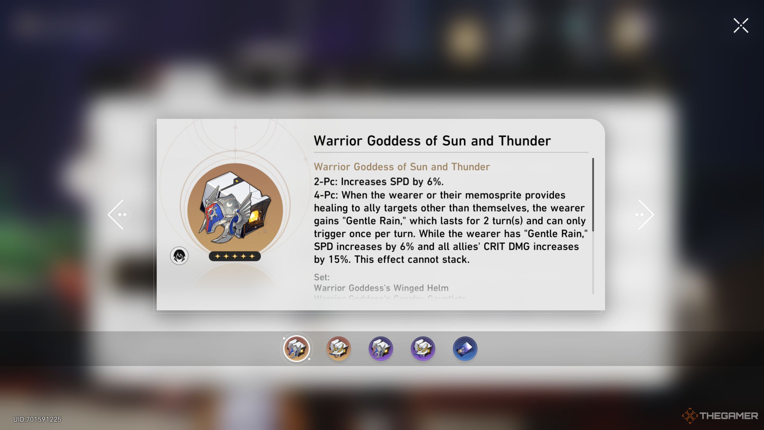 Honkai Star Rail Warrior Goddess of Sun and Thunder relic screen.