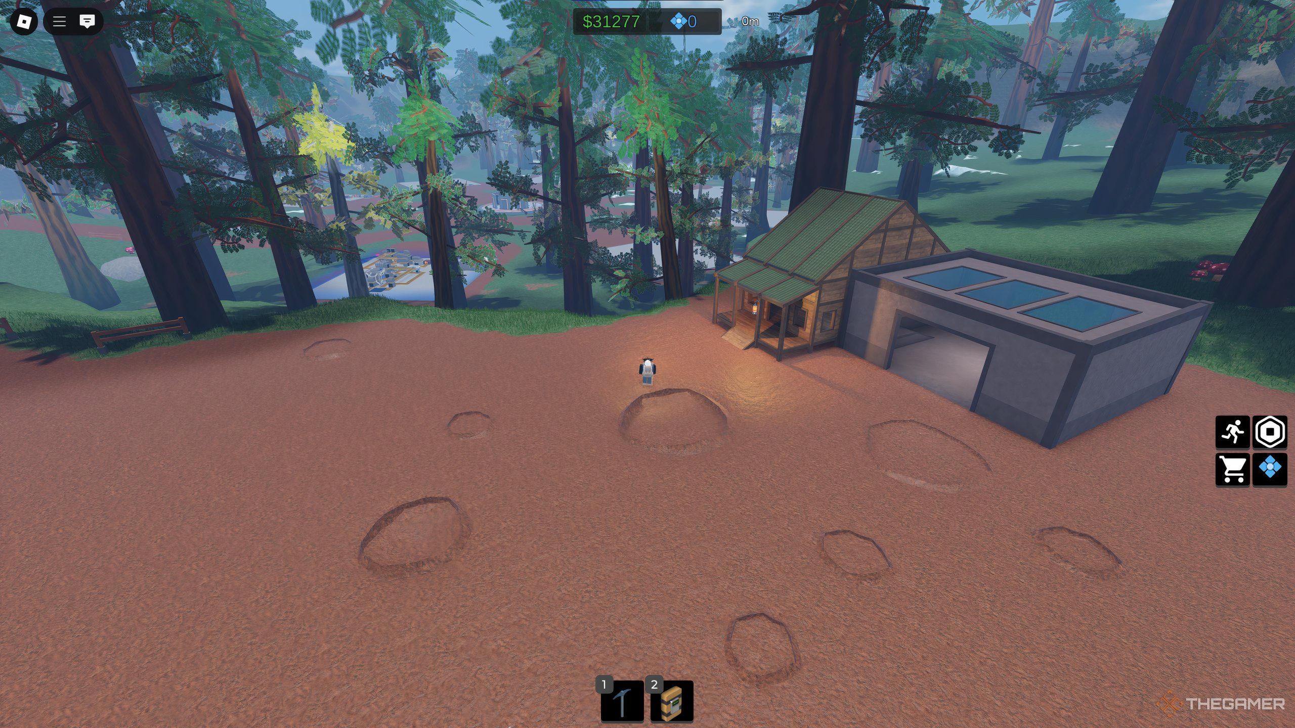 Madattak's Dynamite Shack, hidden behind the player plots in Ultimate Mining Tycoon, on Roblox.