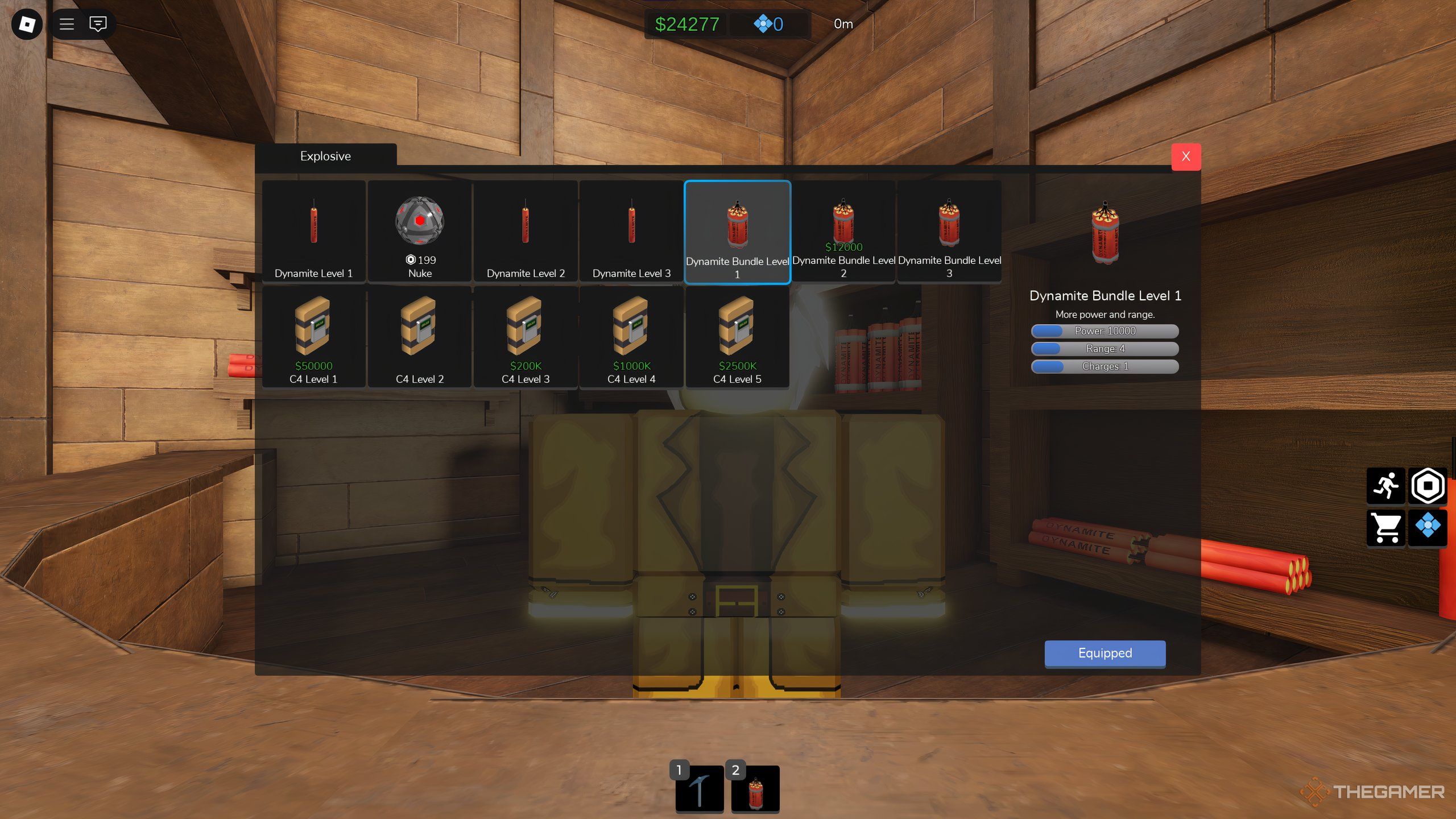 Bundle of Dynamte, Level One, as viewed from the Explosives Store in Ultimate Mining Tycoon on Roblox.