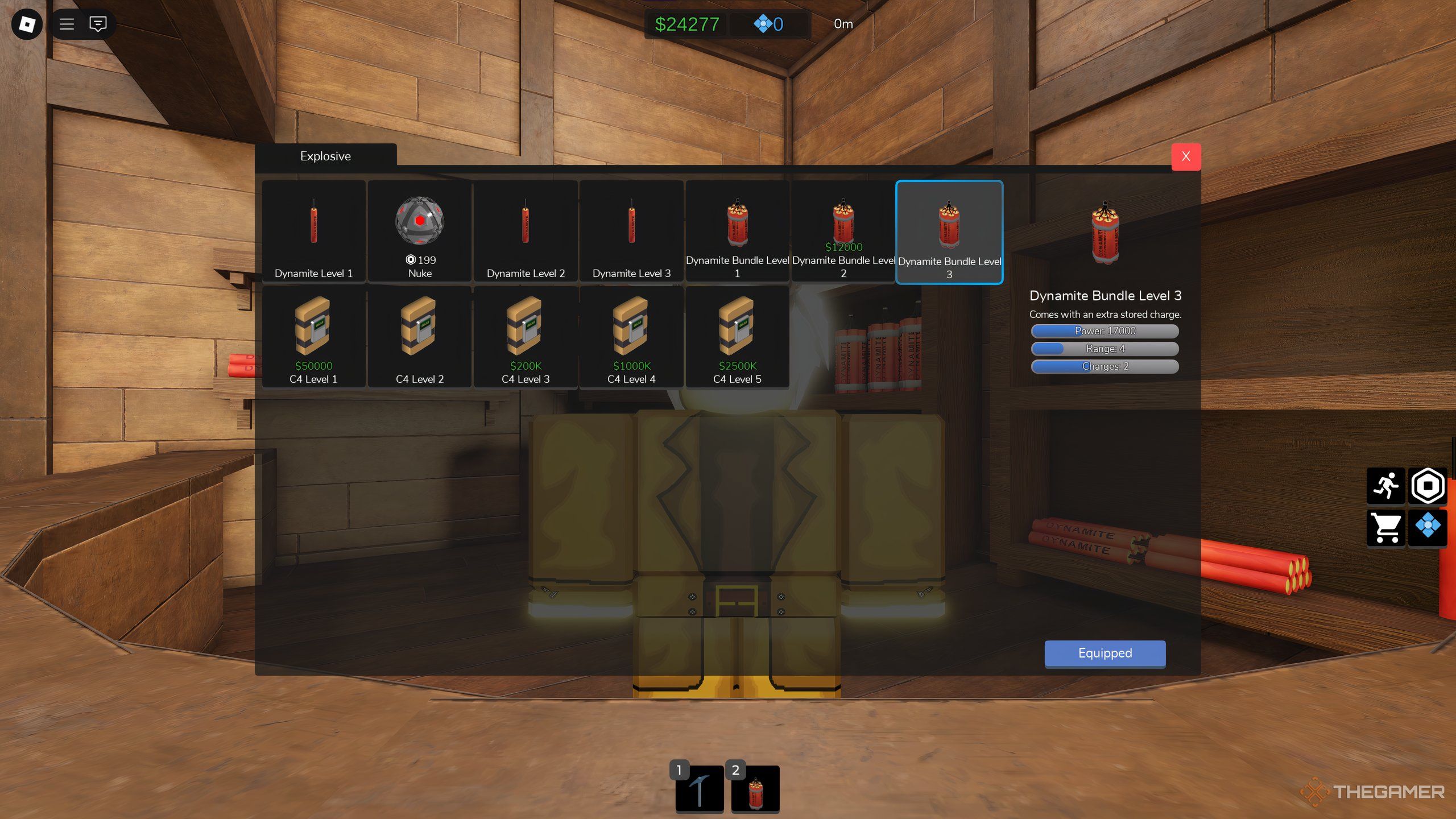 Bundle of Dynamte, Level Three, as viewed from the Explosives Store in Ultimate Mining Tycoon on Roblox.