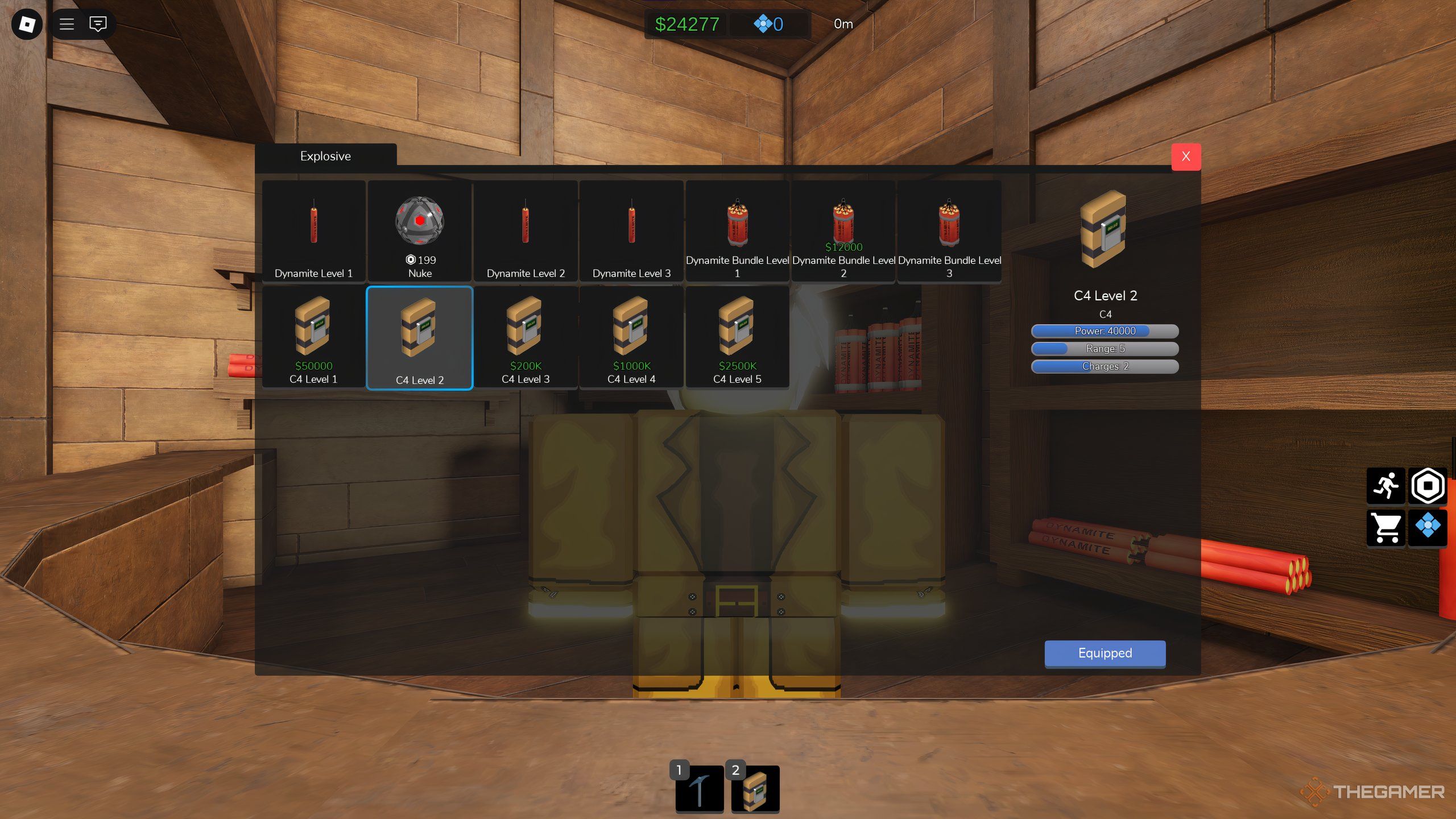 C4, Level Two, as viewed from the Explosives Store in Ultimate Mining Tycoon on Roblox.