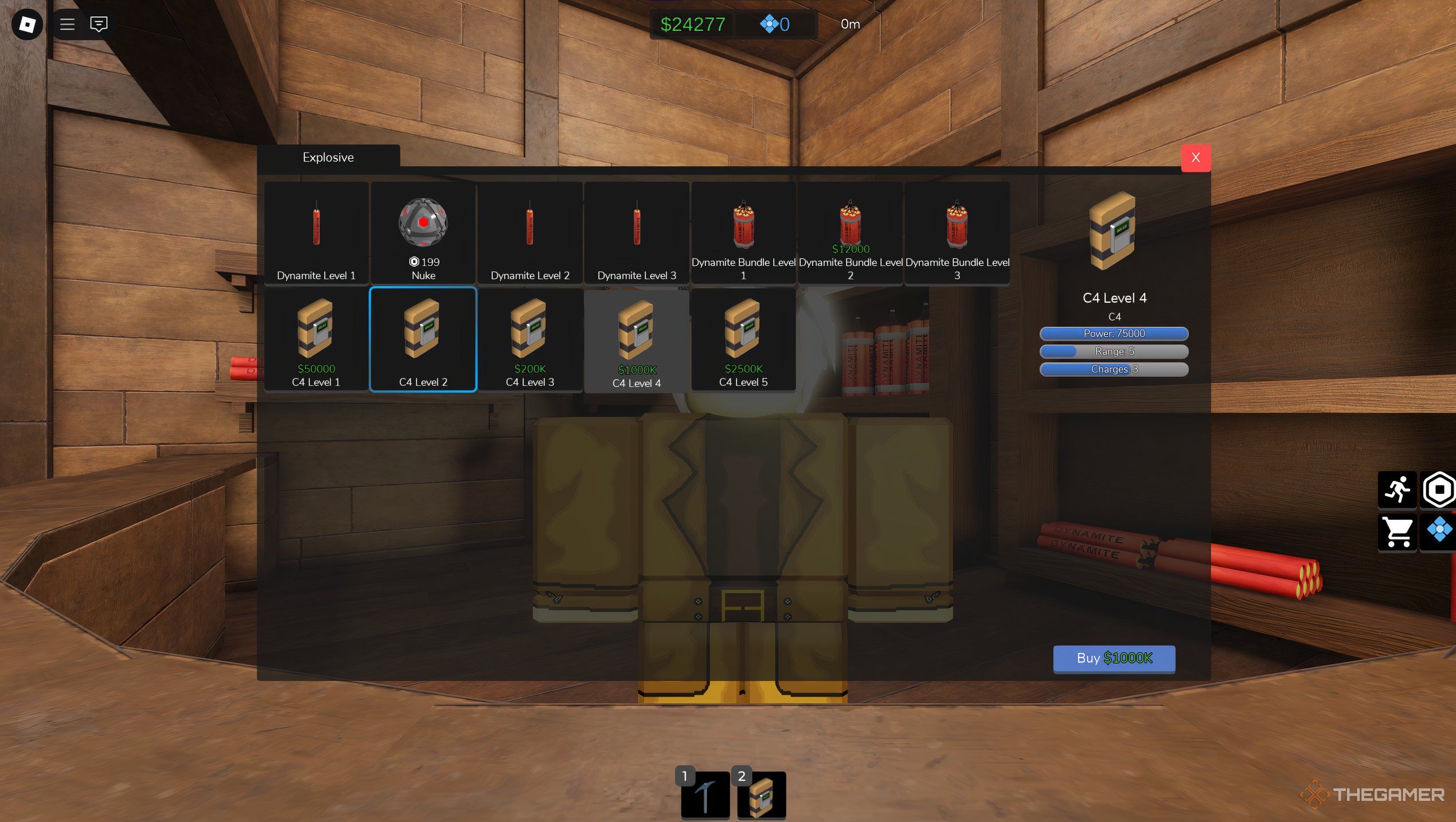 C4, Level Four, as viewed from the Explosives Store in Ultimate Mining Tycoon on Roblox.