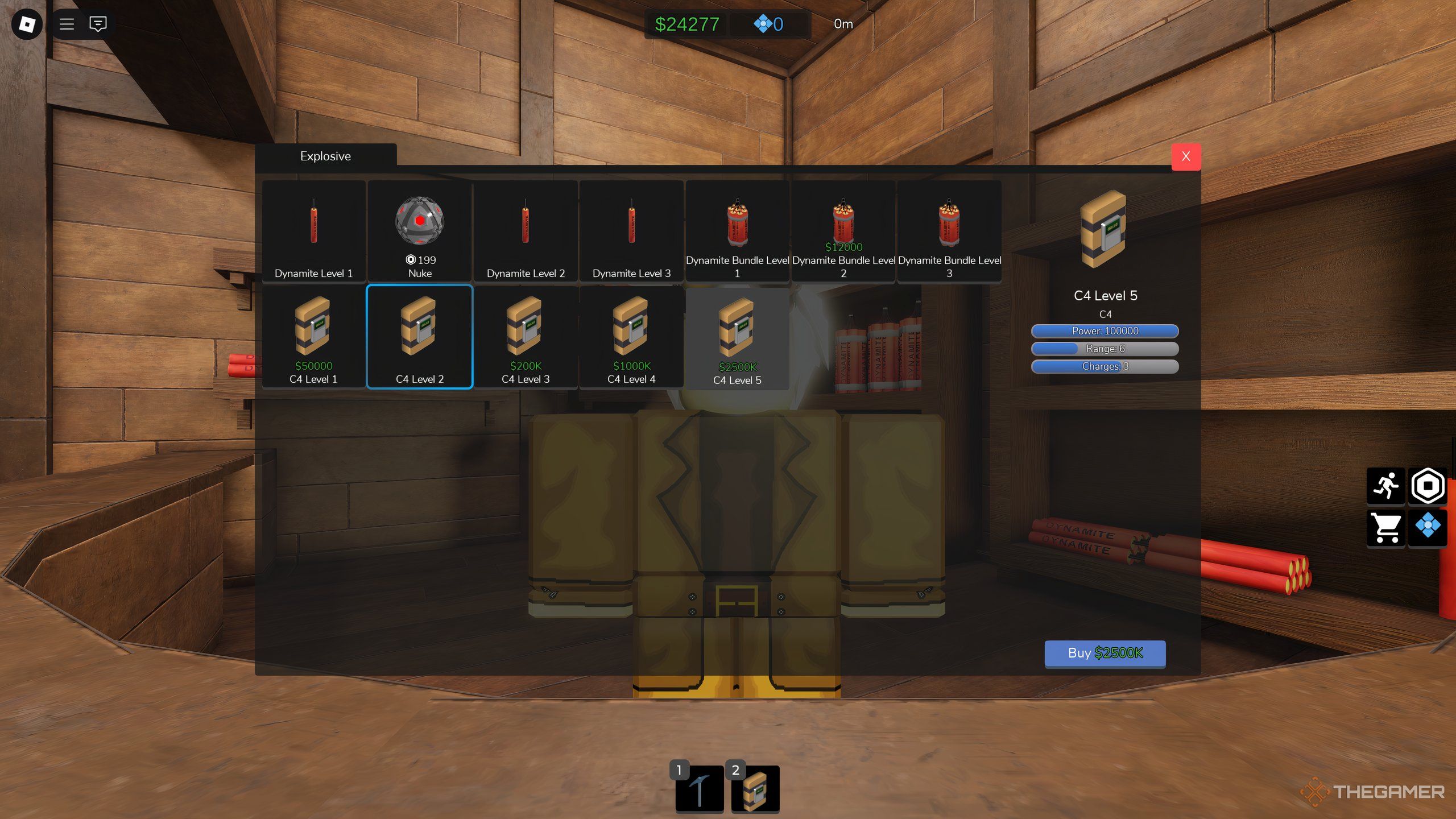 C4, Level Five, as viewed from the Explosives Store in Ultimate Mining Tycoon on Roblox.
