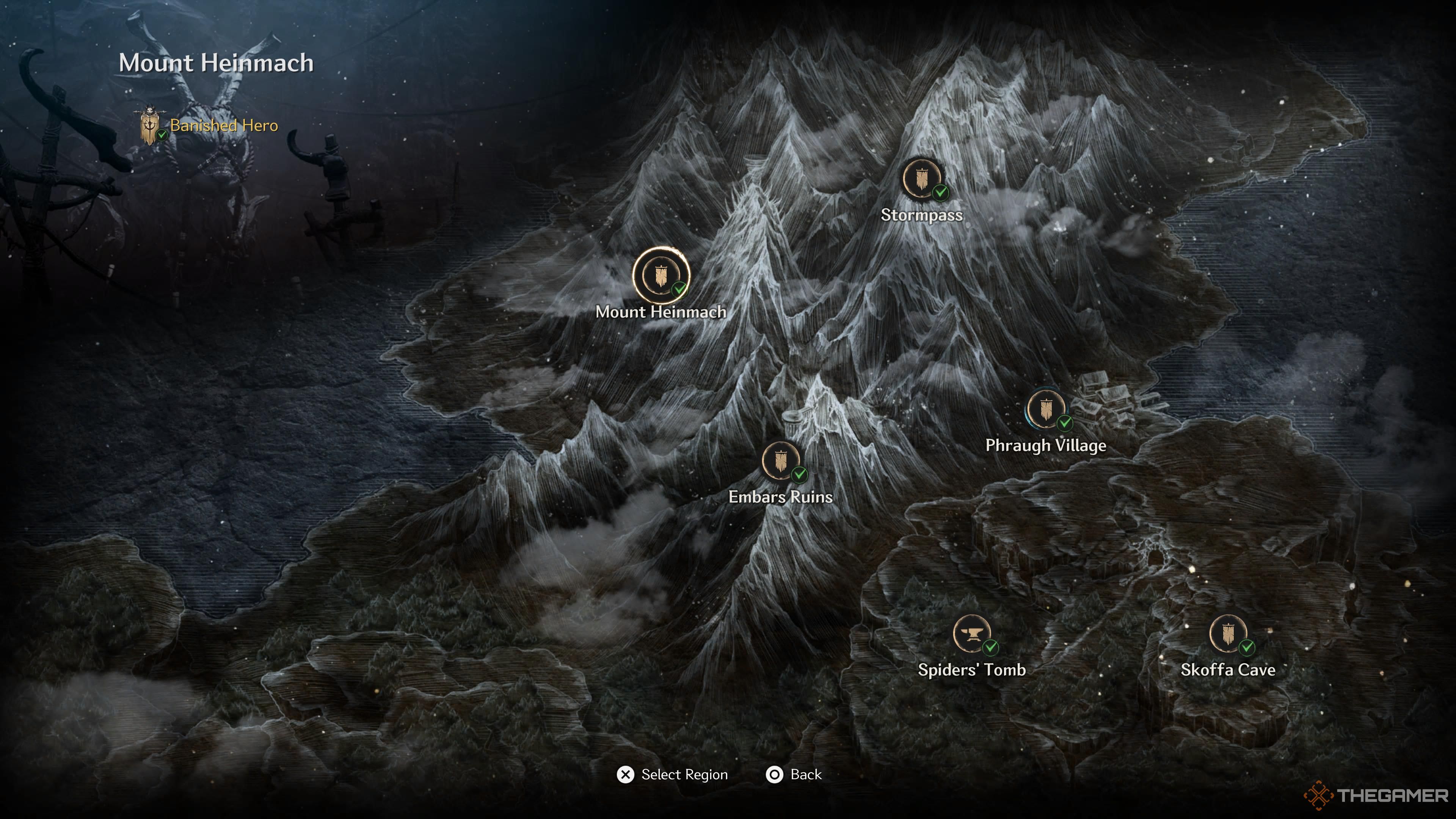 A map of the Charnak Mountain Range region in The First Berserker: Khazan.