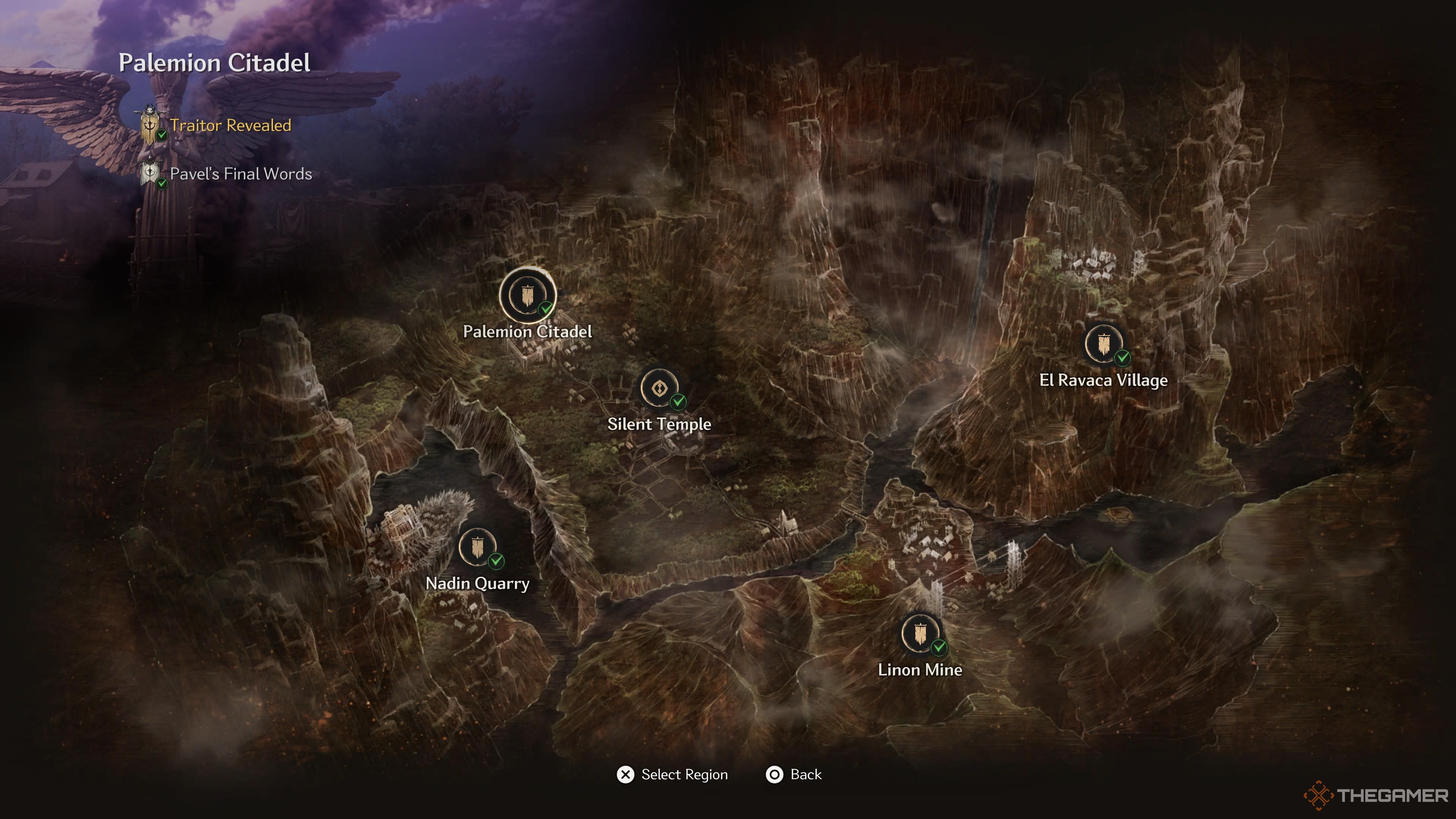 A map of the Pell Los Plateau region in The First Berserker: Khazan.