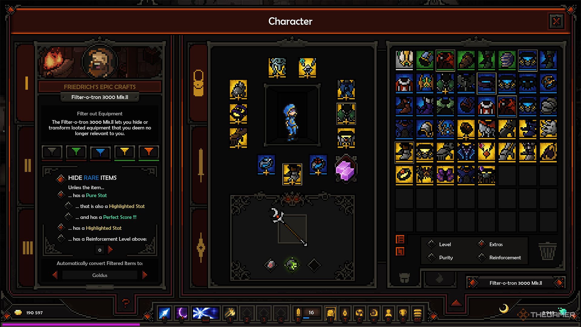 The player adjusting their loot filter in The Slormancer.
