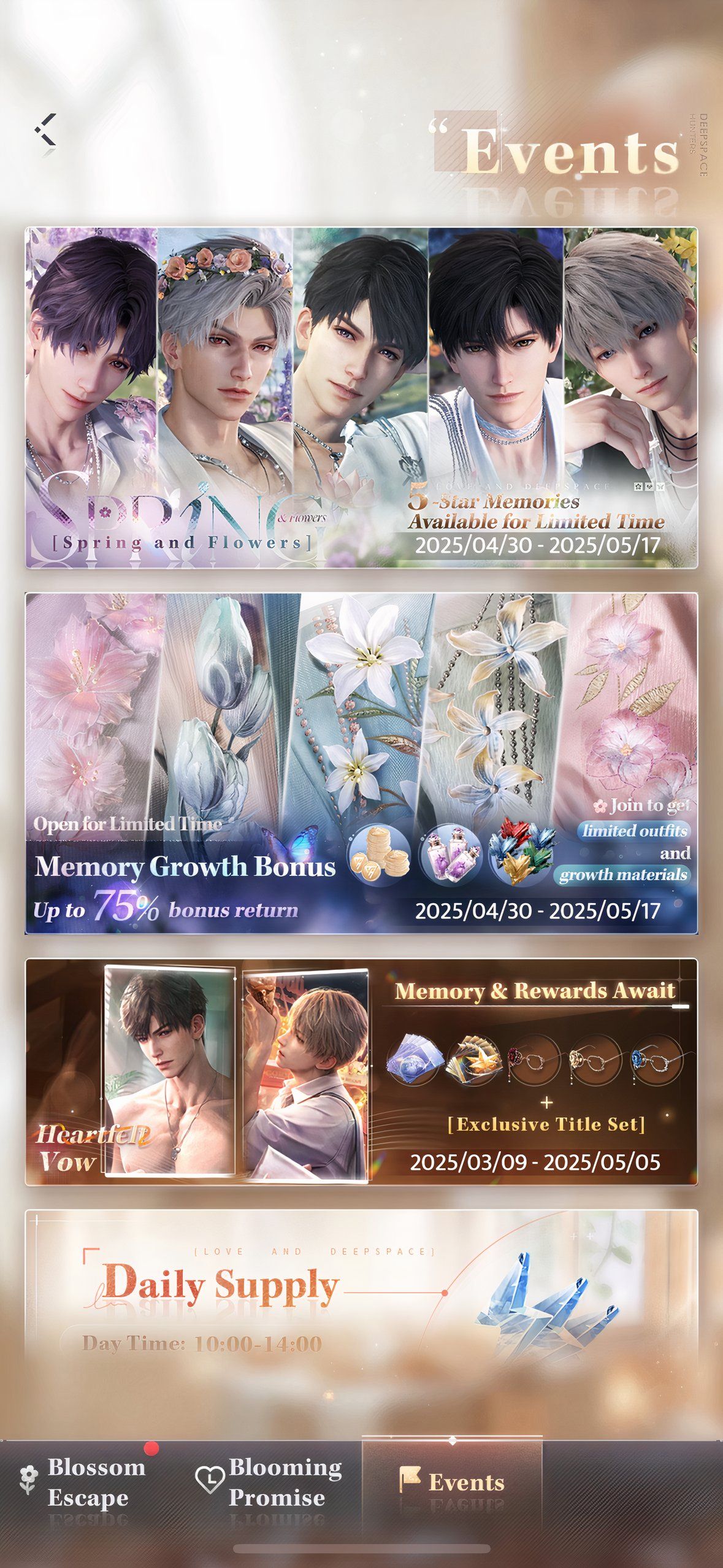 Love And Deepspace: Несколько событий, проходящих одновременно с Spring and Flowers.