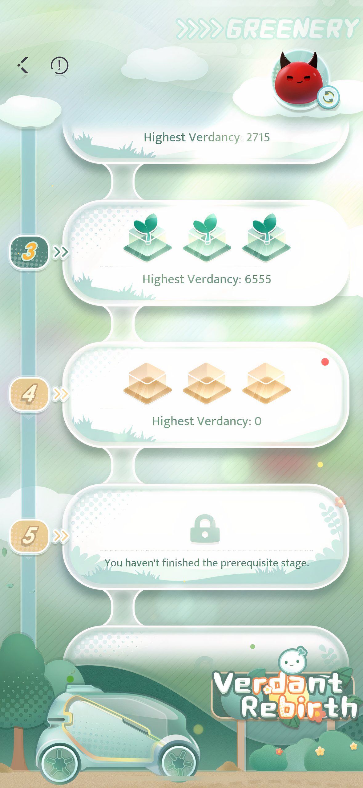Love And Deepspace: All Verdant Rebirth Stages in the Verdant Rebirth menu.