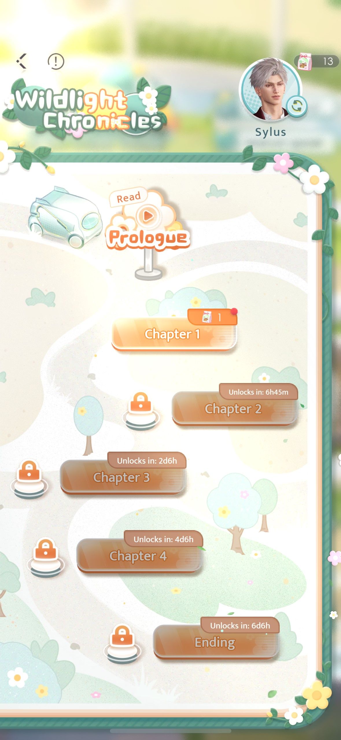 Love And Deepspace: Sylus's Wildlight Chronicles story stage menu. 