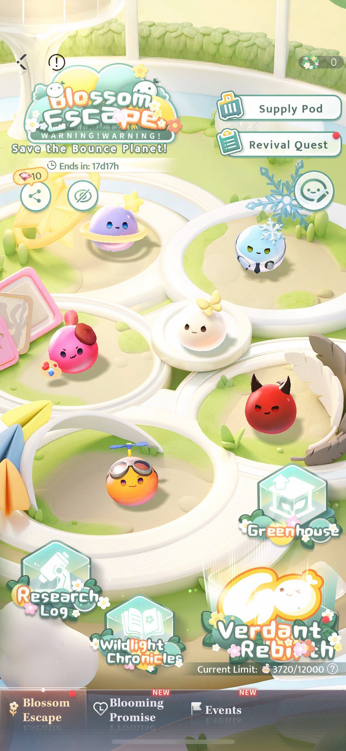 Love And Deepspace: The Blobbus stand around in the main event screen of Blossom Escape.