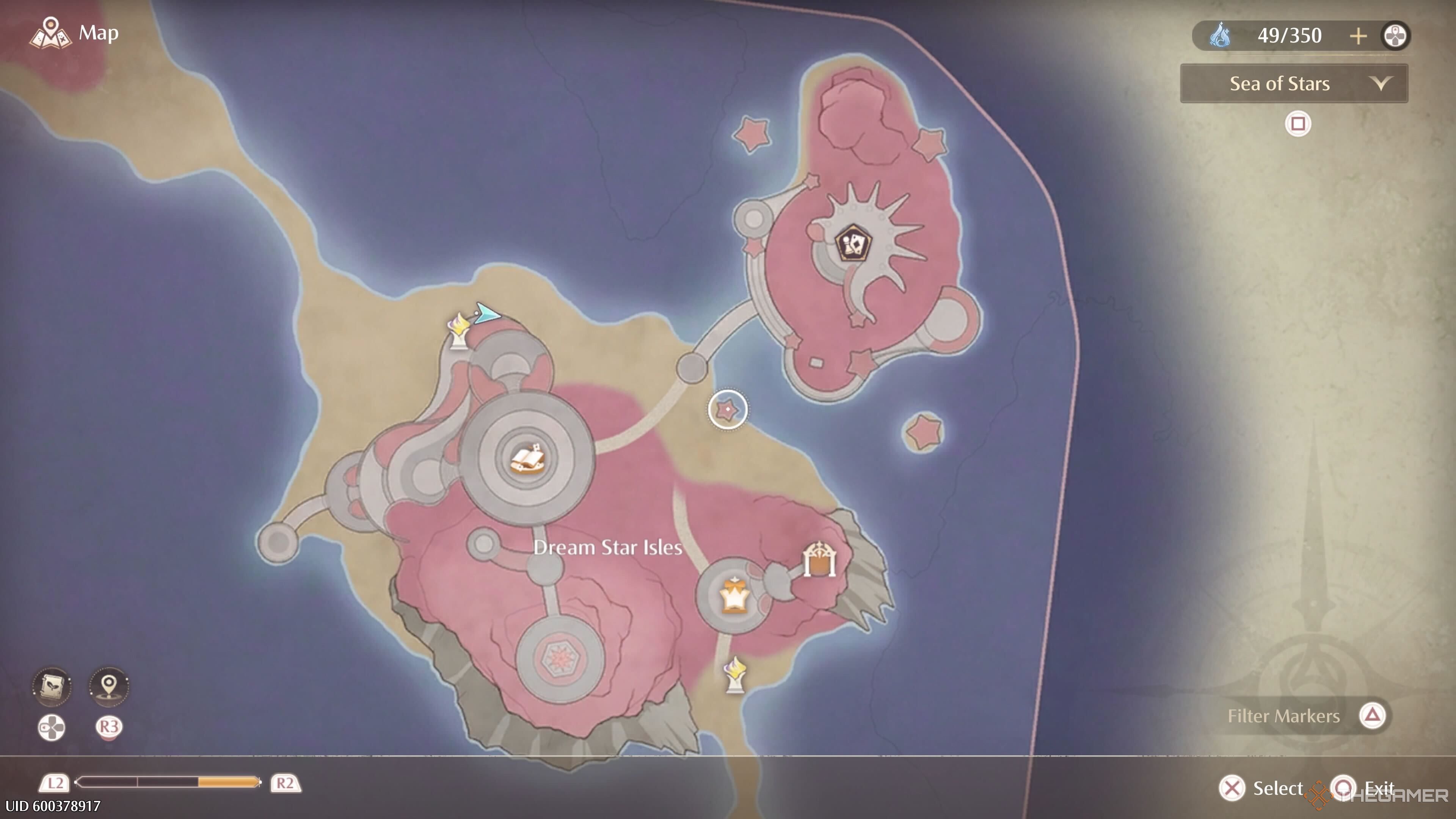 Map location for where to find the seesaw in Infinity Nikki in the Sea of Stars.