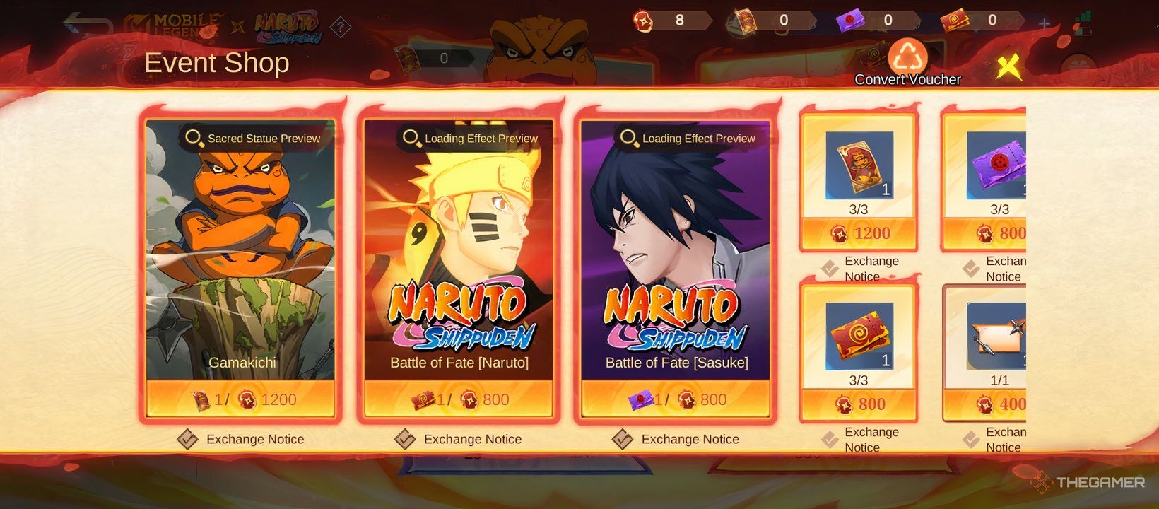 Mobile Legends's Resource Draw Event shop for MLBB X Naruto.