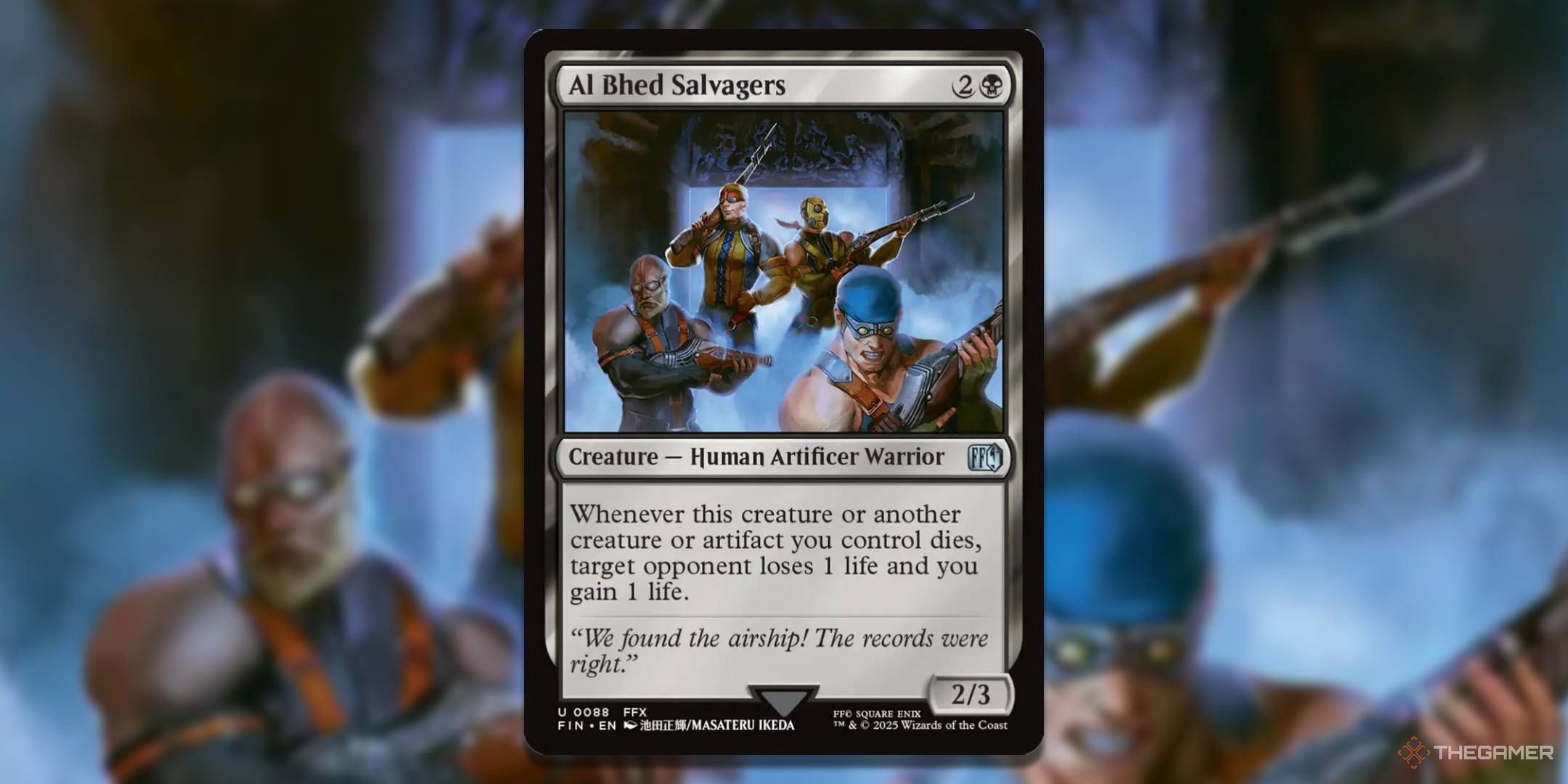 MTG Al Bhed Salvagers card with the art in the background.