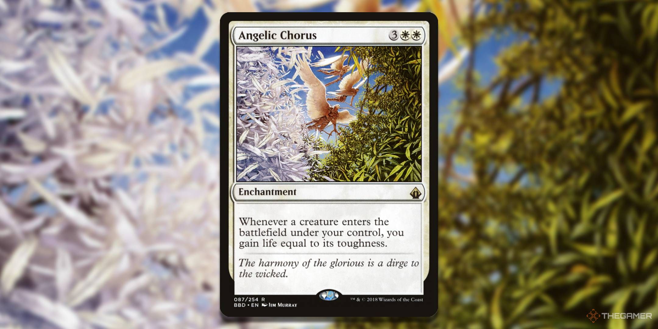 Карта MTG Angelic Chorus на фоне арта.