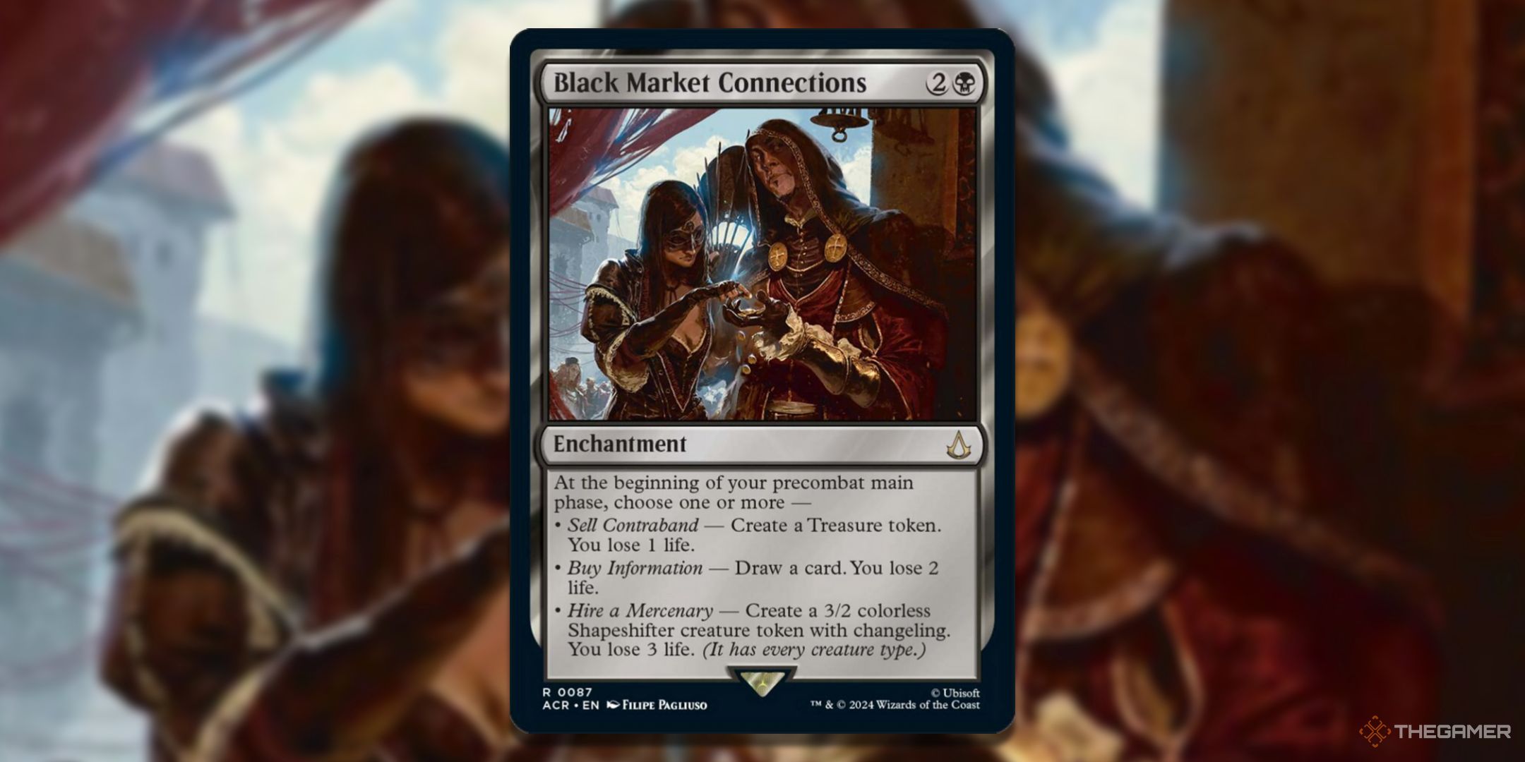 MTG Black Market Connections card and art background.