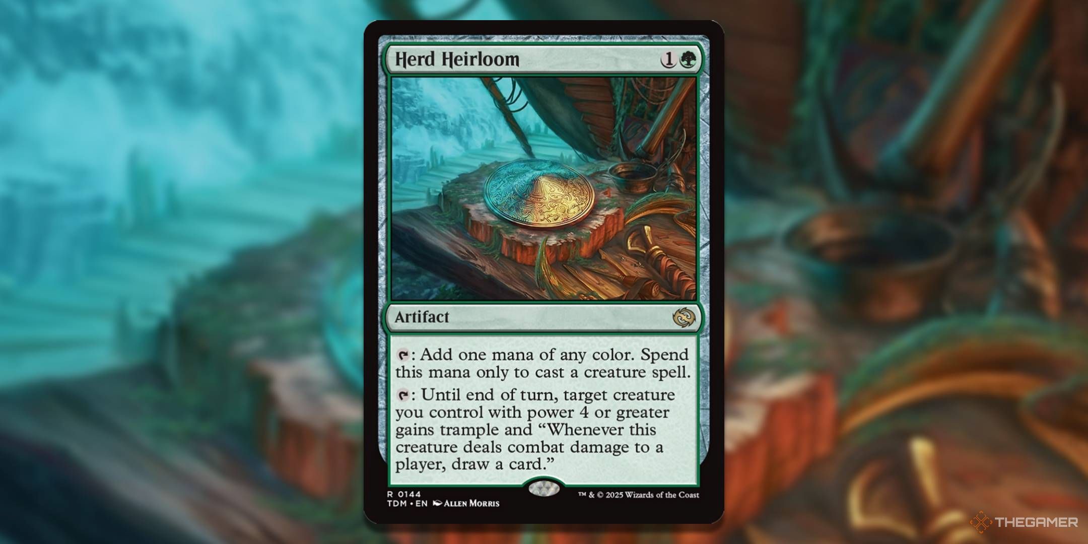 MTG Herd Heirloom card with the art in the background.