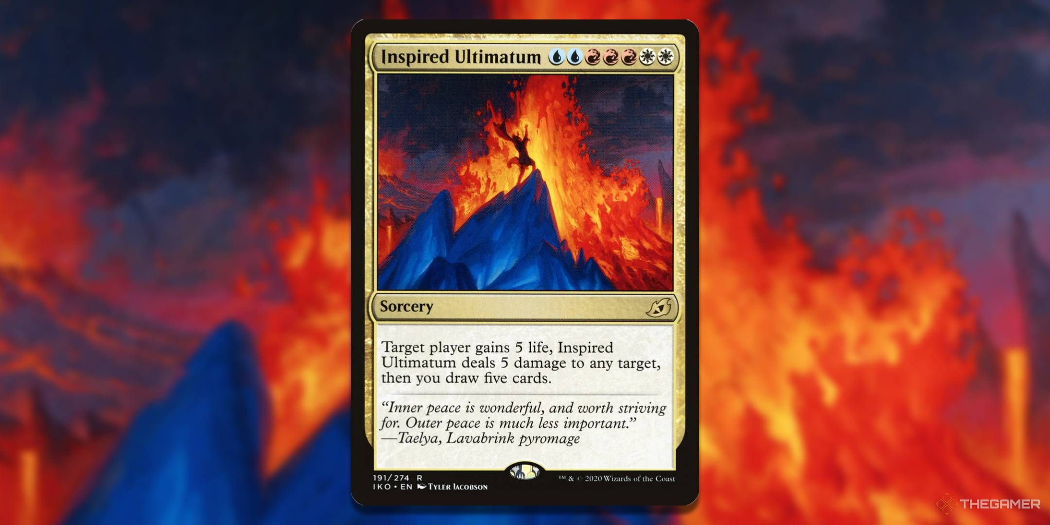MTG Inspired Ultimatum card with the art in the background.