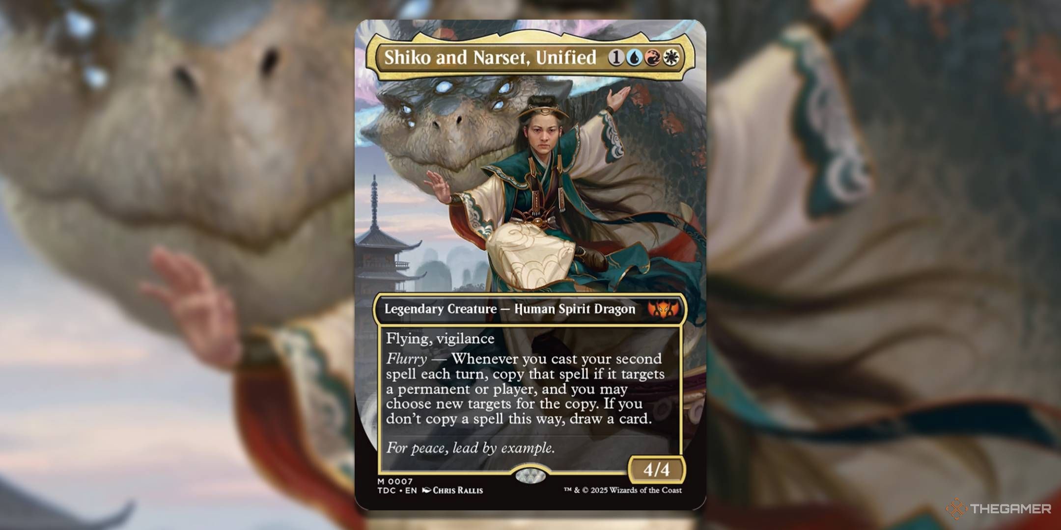 MTG Shiko and Narset, Unified card with the art in the background.