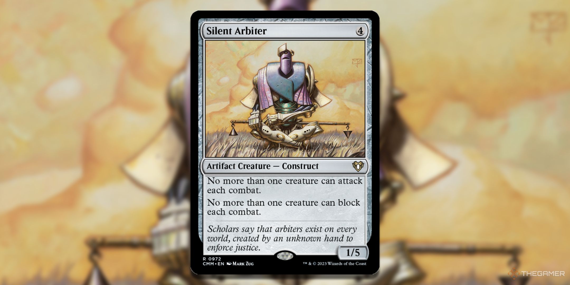 MTG Silent Arbiter card and art background.