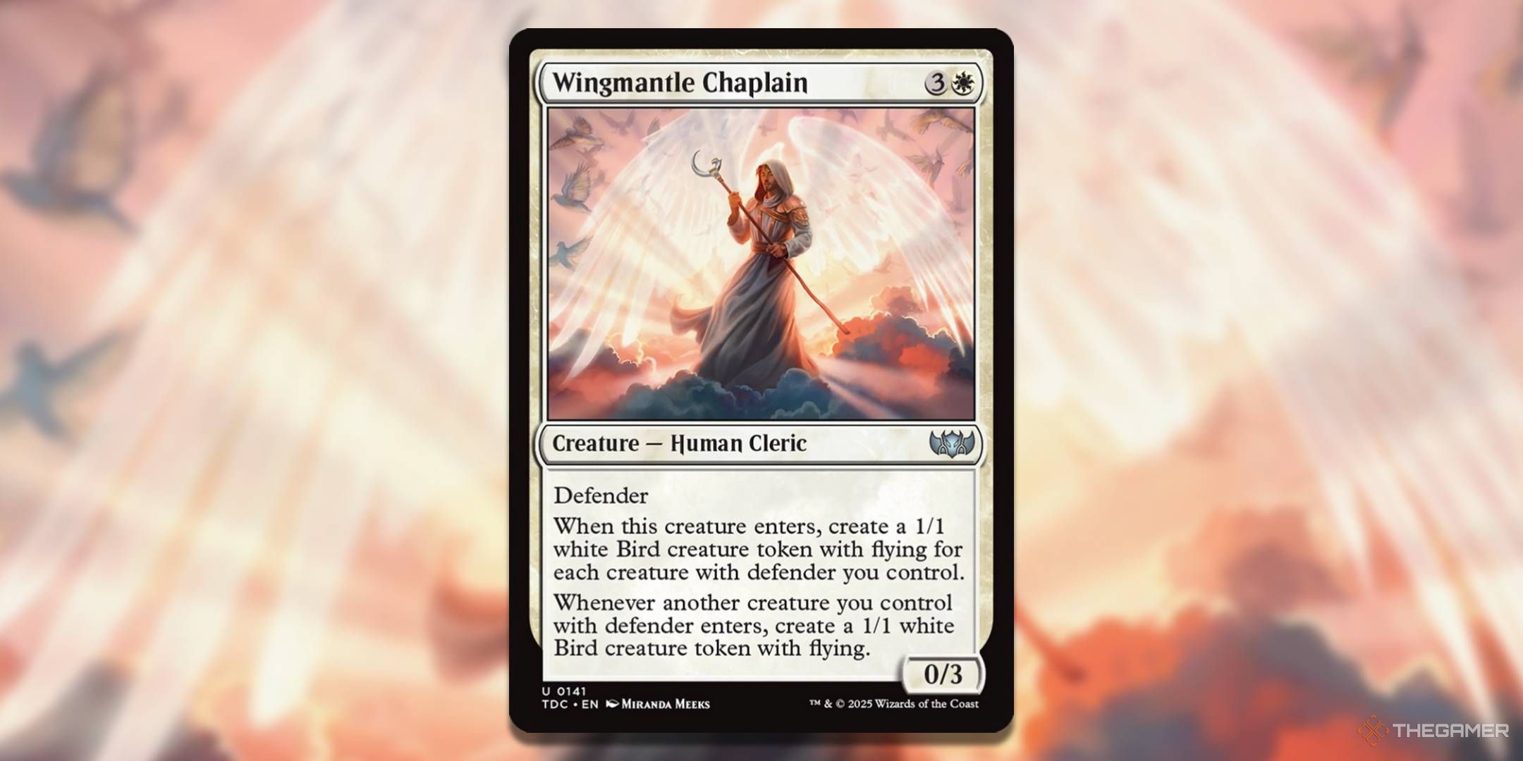 Карта MTG Wingmantle Chaplain на фоне арта.