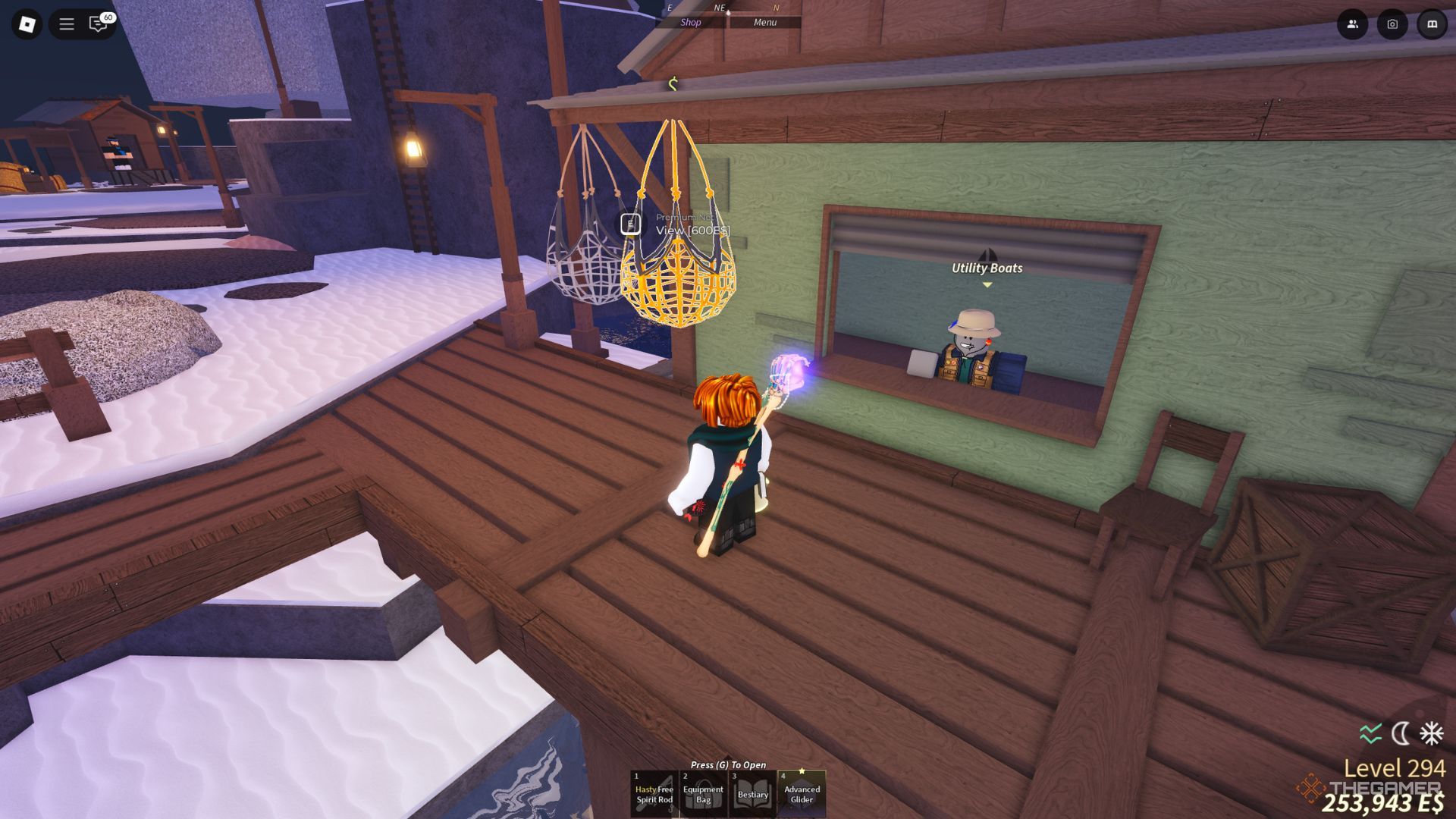 The player character shows the nets store in the Netter’s Haven in the Second Sea in Fisch.