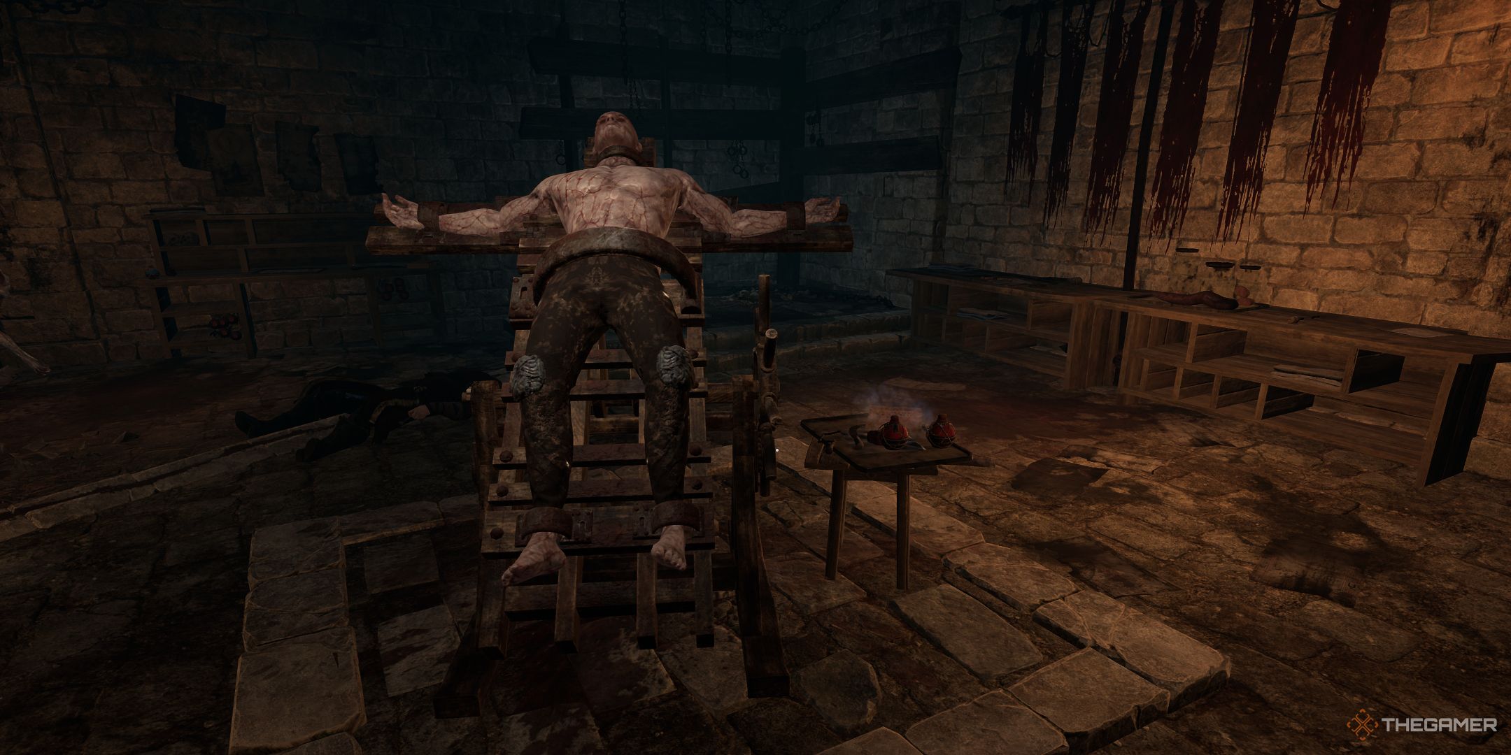 Ninian chained to the table in Tainted Grail The Fall of Avalon.