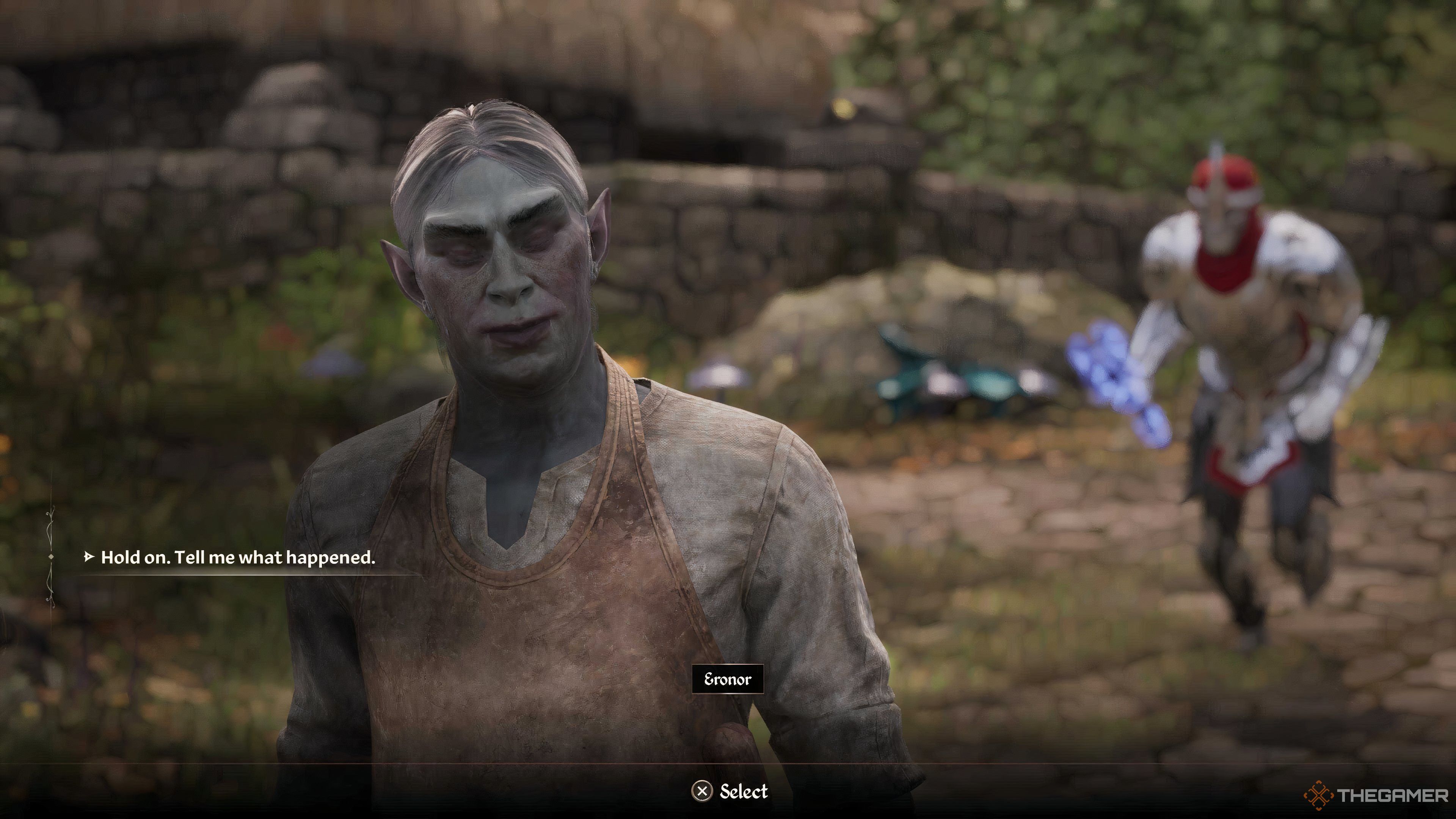 The player speaking with Eronor outside of Weynon Priory during the Find The Heir Quest in Oblivion Remastered