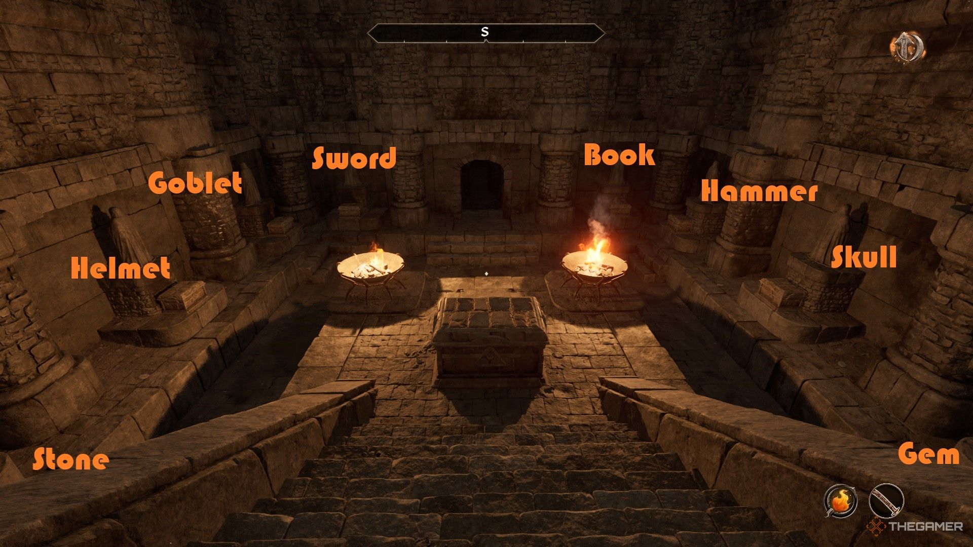 Отмеченное решение головоломки с предметами в сундуках Форта Булворк в Oblivion Remastered.
