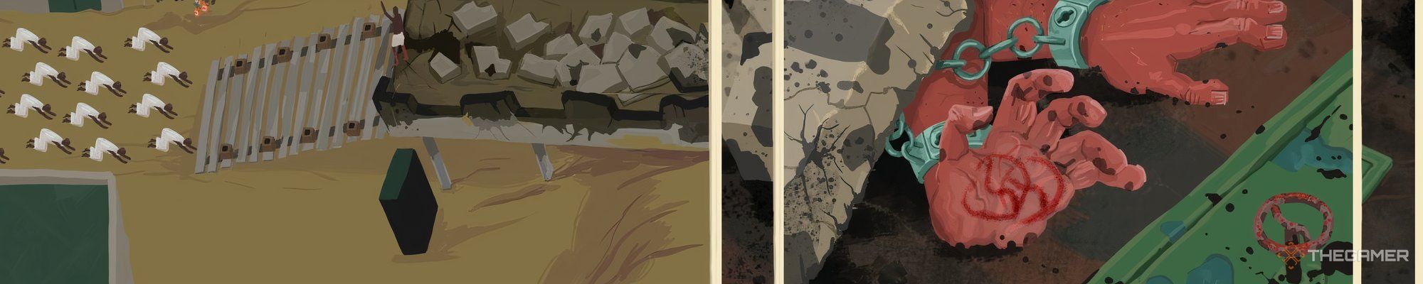 Ori and Koi's hands under the rubble in The Rise of the Golden Idol.