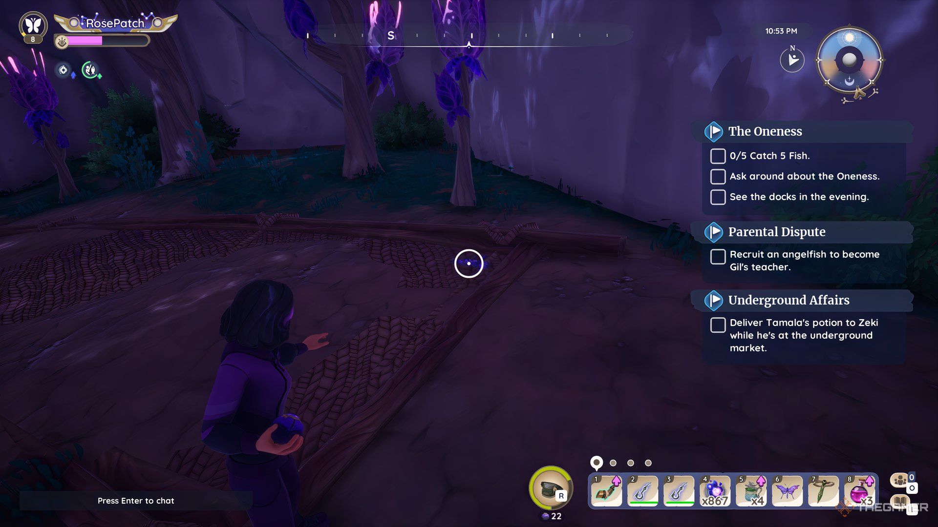 Throwing Smoke Bombs At A Nightshadow Batterfly In Palia.