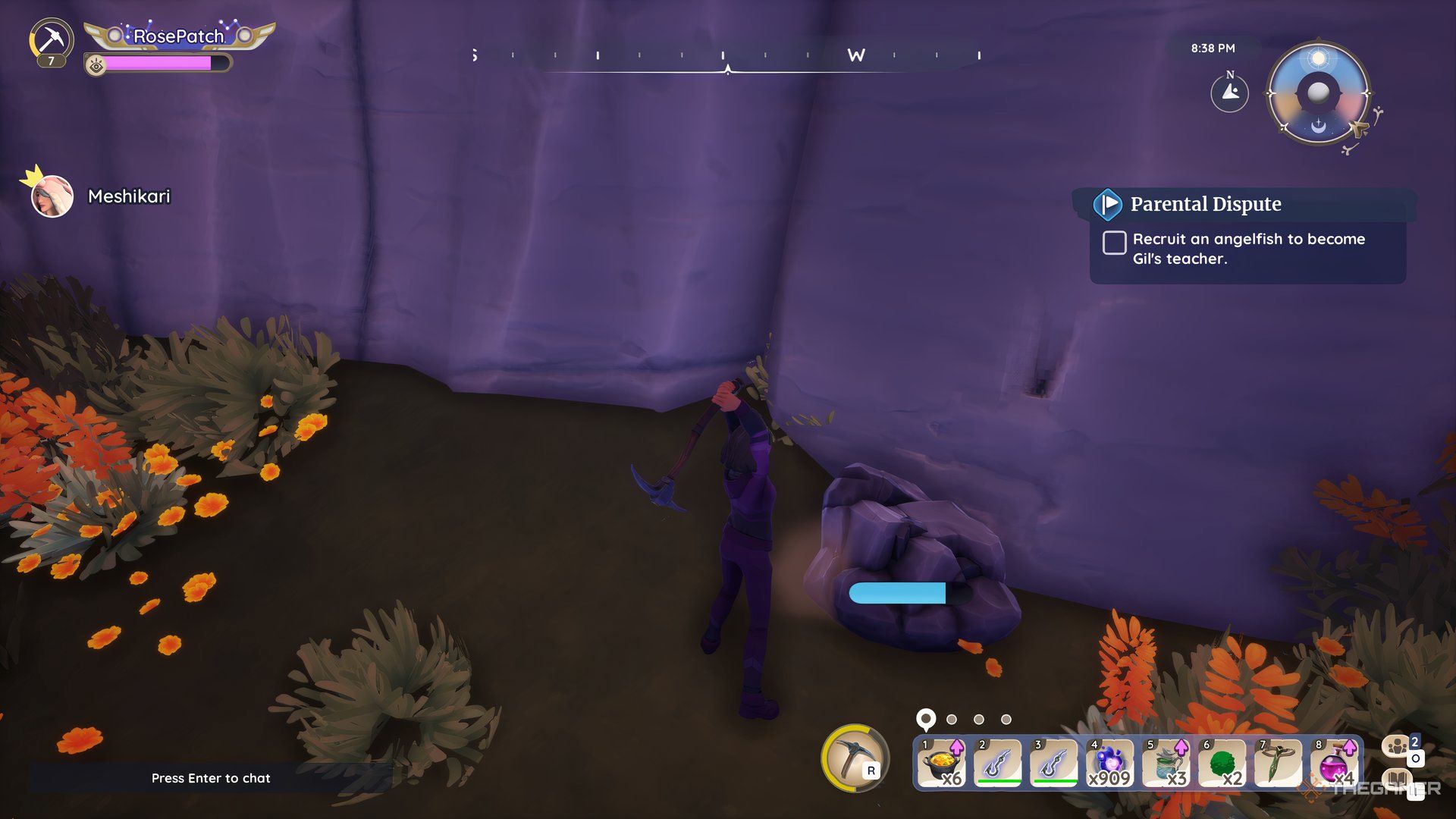 Mining An Iron Node In Bahari Bay In Palia.