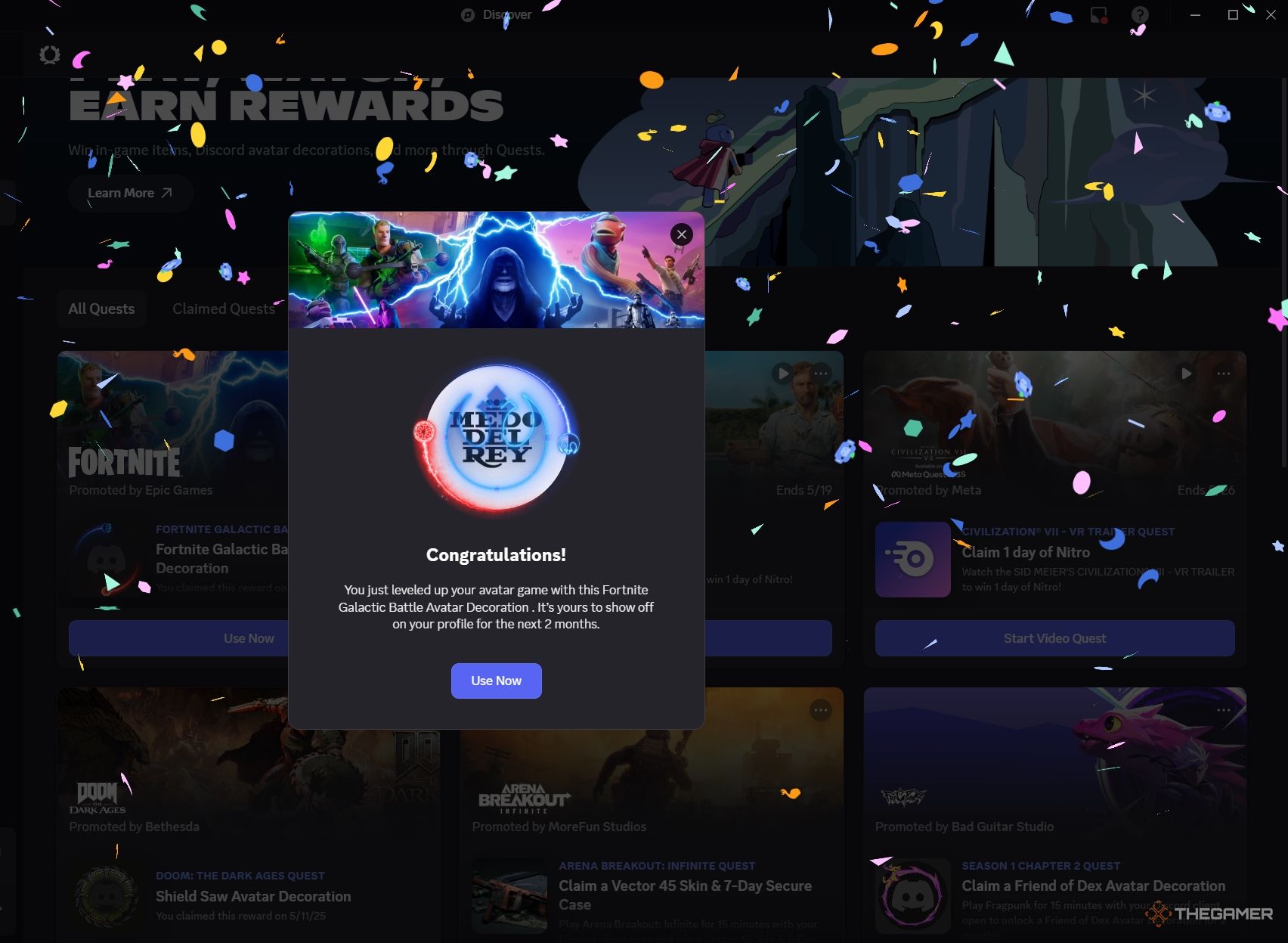 Player just obtained the Galactic War avatar decoration of fortnite