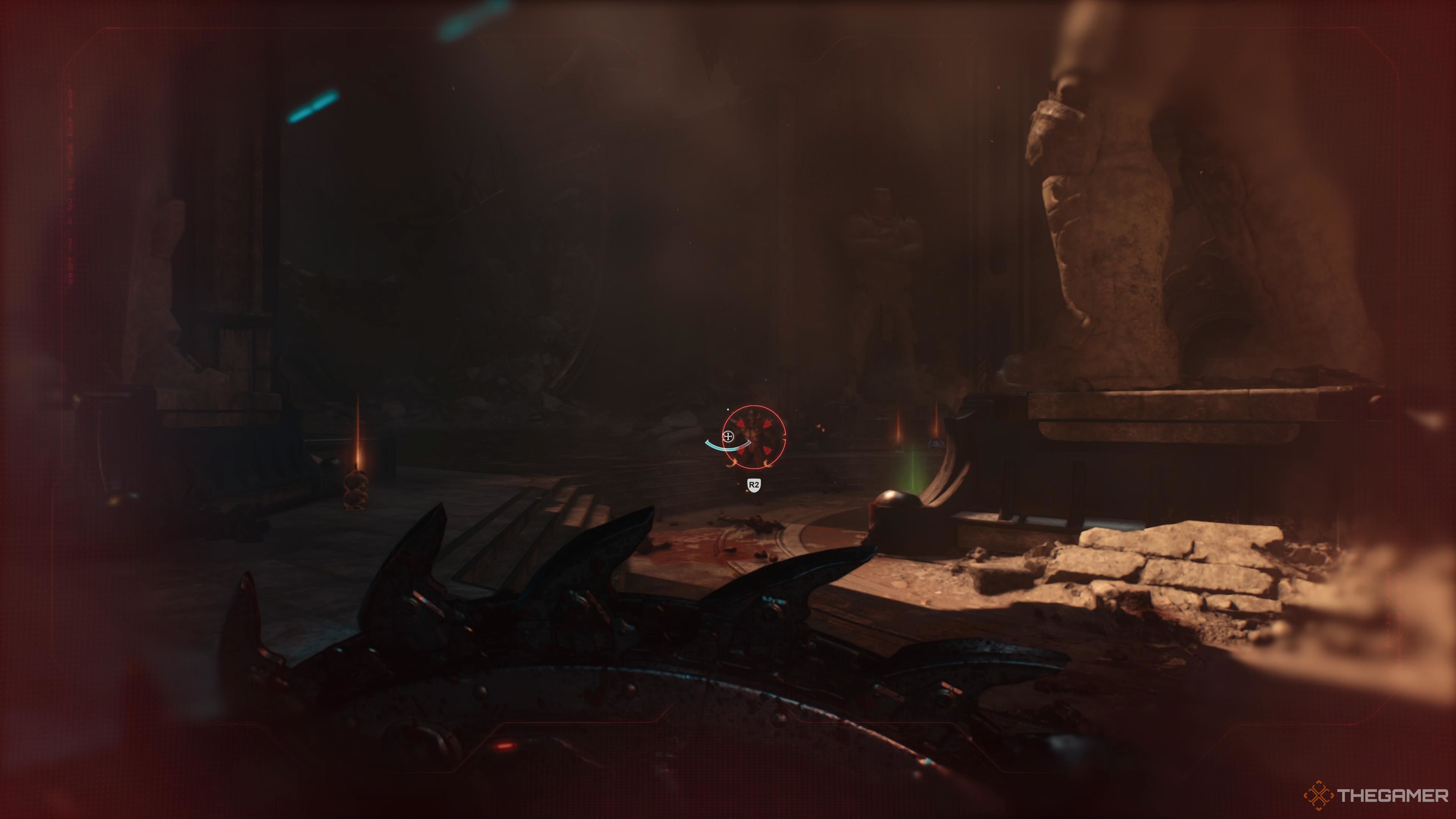 Подготовка к использованию атаки рывком щитом в Doom The Dark Ages.