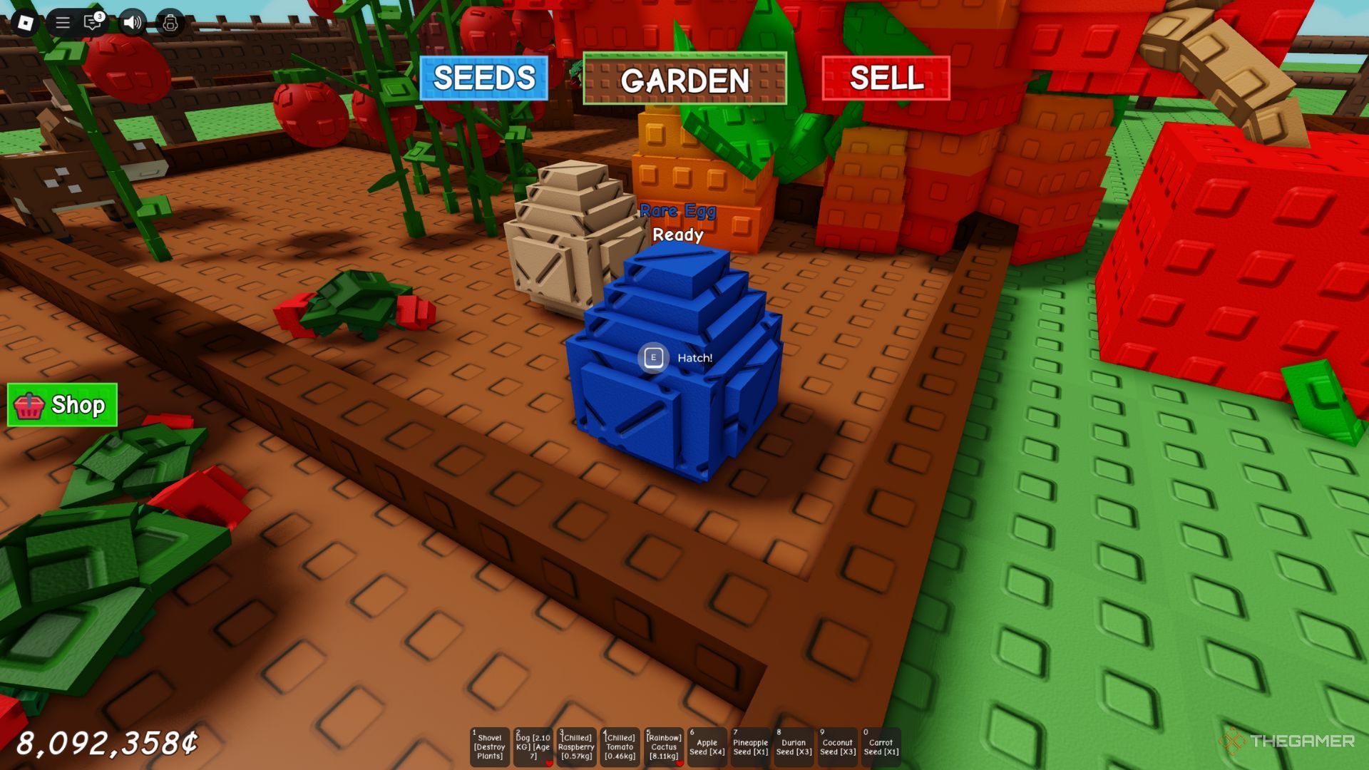 The player character shows a Rare Egg on his garden in Grow A Garden.