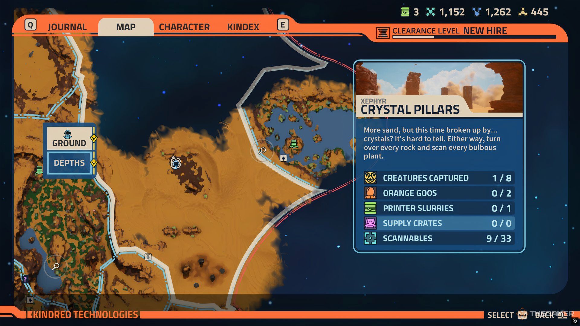 Player's postion at the tenth Printer Slurry in Revenge of the Savage Planet. The Crystal Pillars lable is on the right.