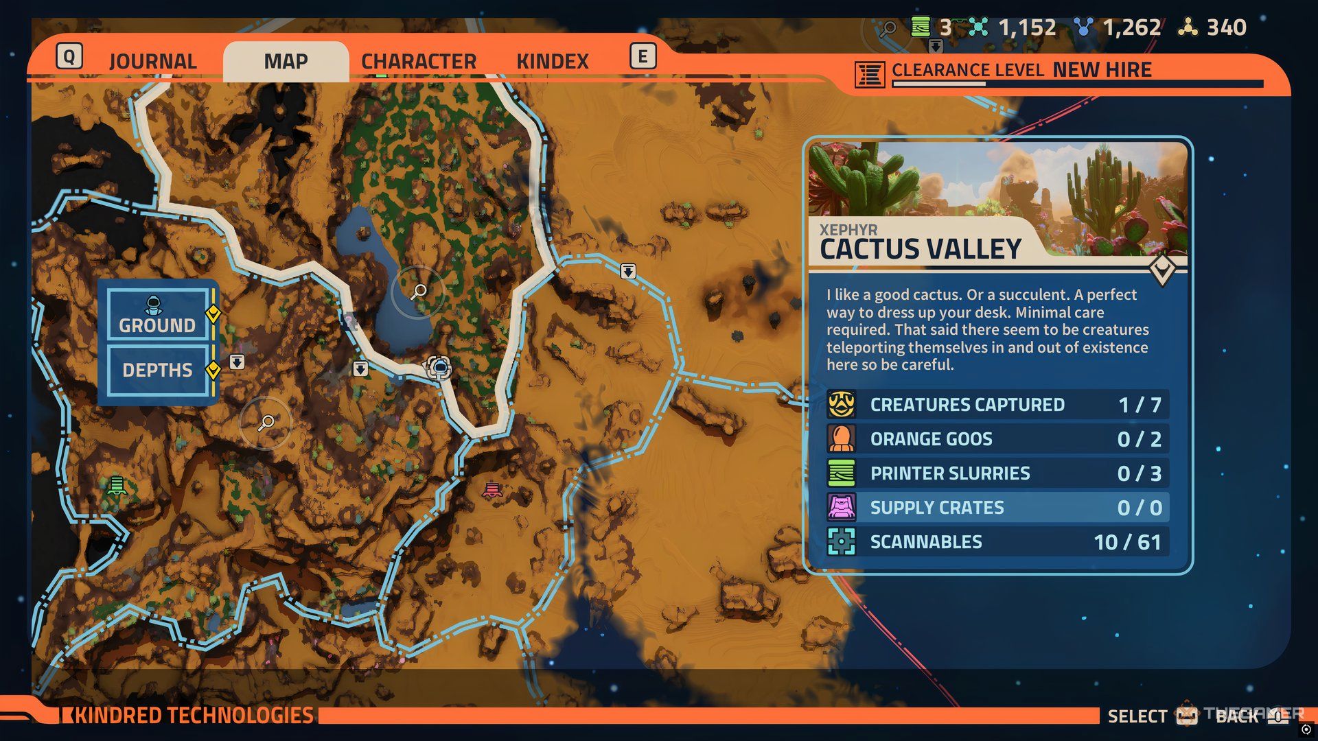 Player's locaton highlighted on the map of the Revenge of the Savage Planet. There is also the lable for Cactus Valley on the right.