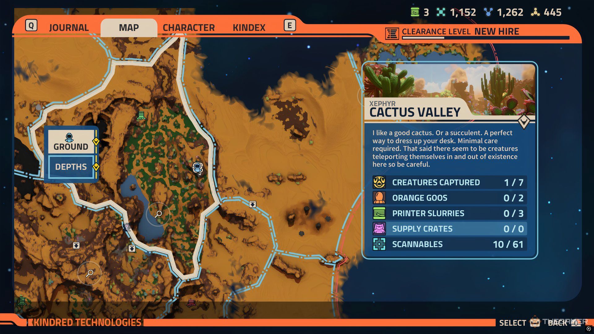 Player's postion on the map of Revenge of the Savage Planet highlighted at the ninth Printer Slurry. The Cactus Valley lable is also on the right.