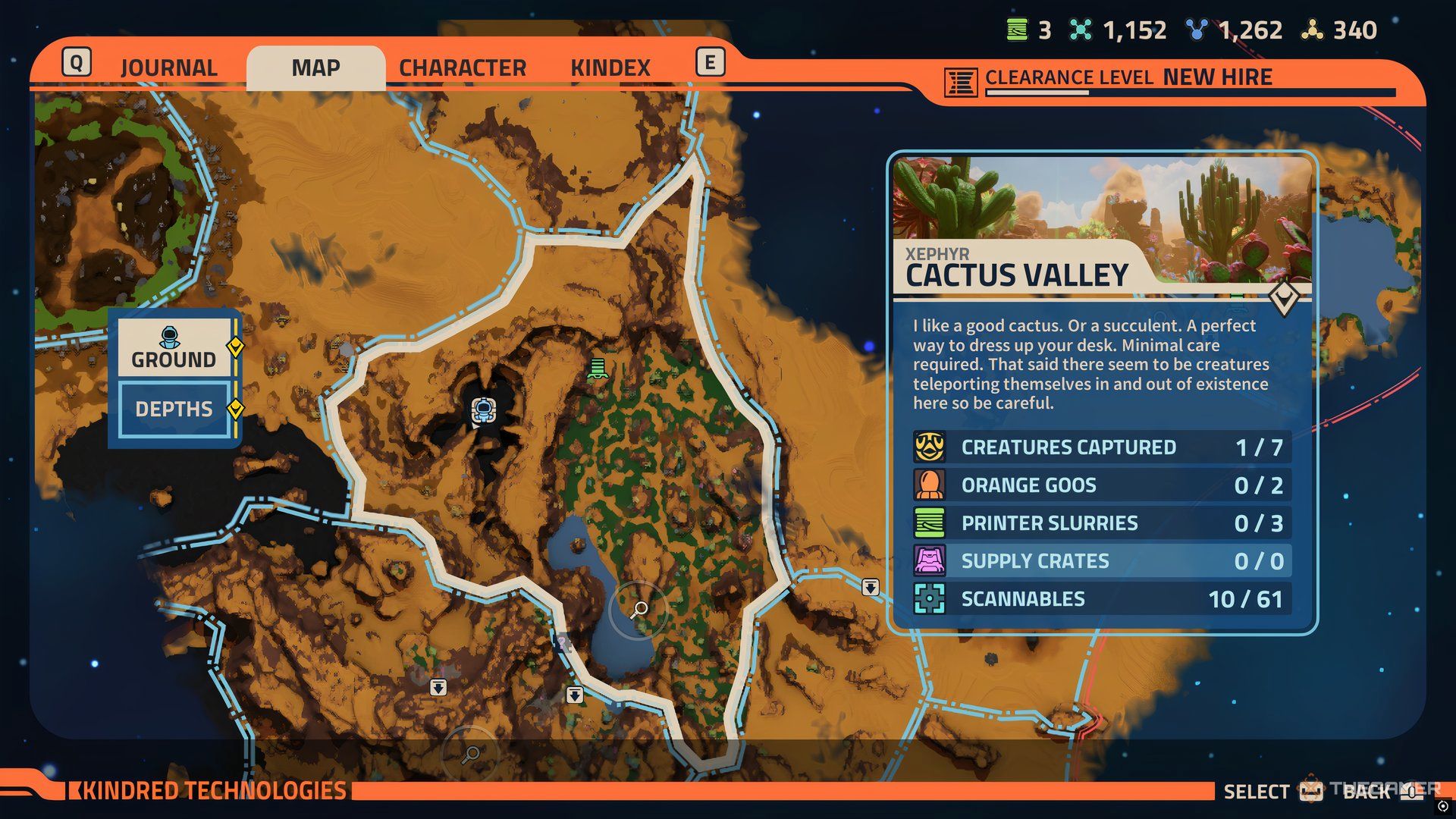 Player at the eighth location of the Printer Slurry which is highlighted on the map of Revenge of the Savage Planet. There is another Cactus Valley lable on the right.