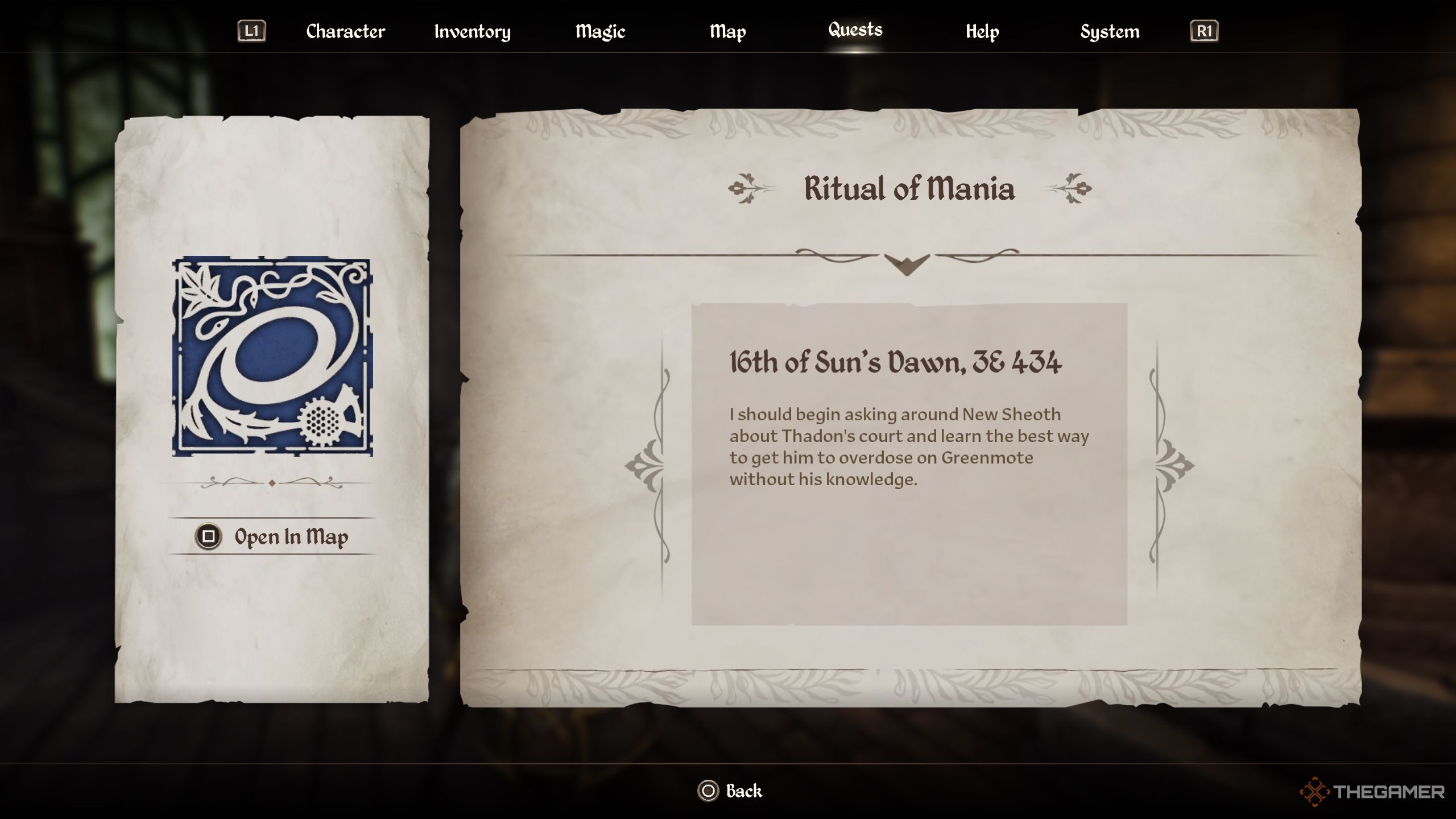 Ritual of Mania quest log - Oblivion Remastered
