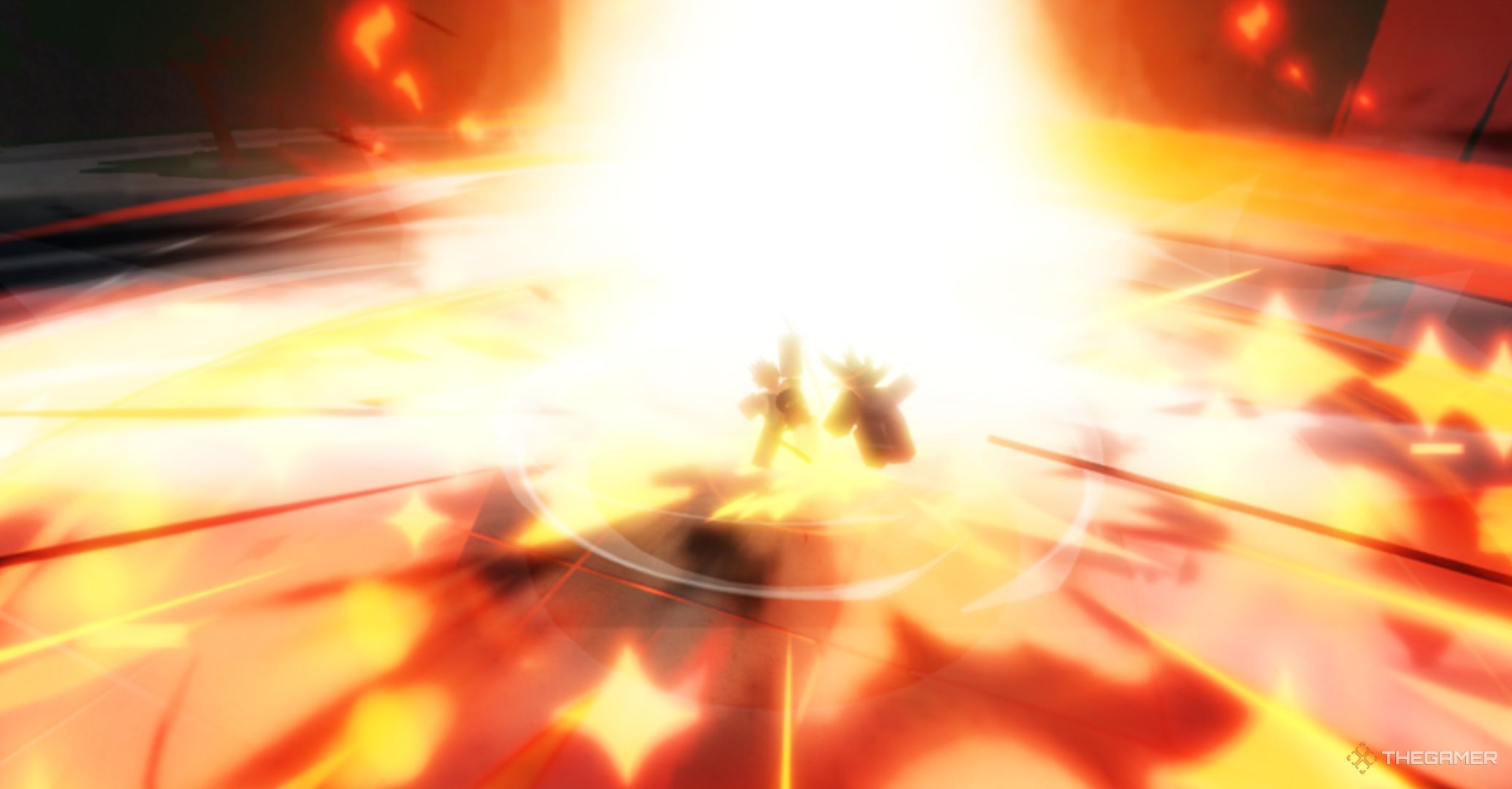 Roblox The Strongest Battlegrounds – Blade Master Blast, Player's special attack with a flame blast.
