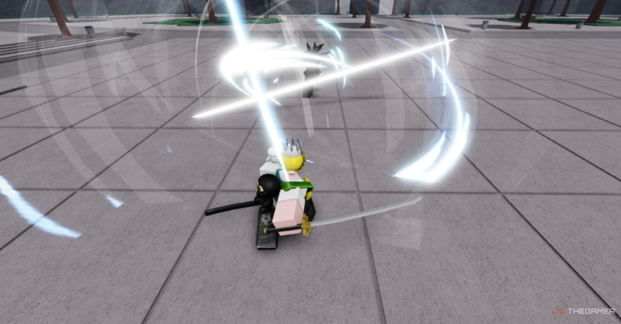 Roblox The Strongest Battlegrounds – Quick Slice Attack, player attacking multiple times with a katana.